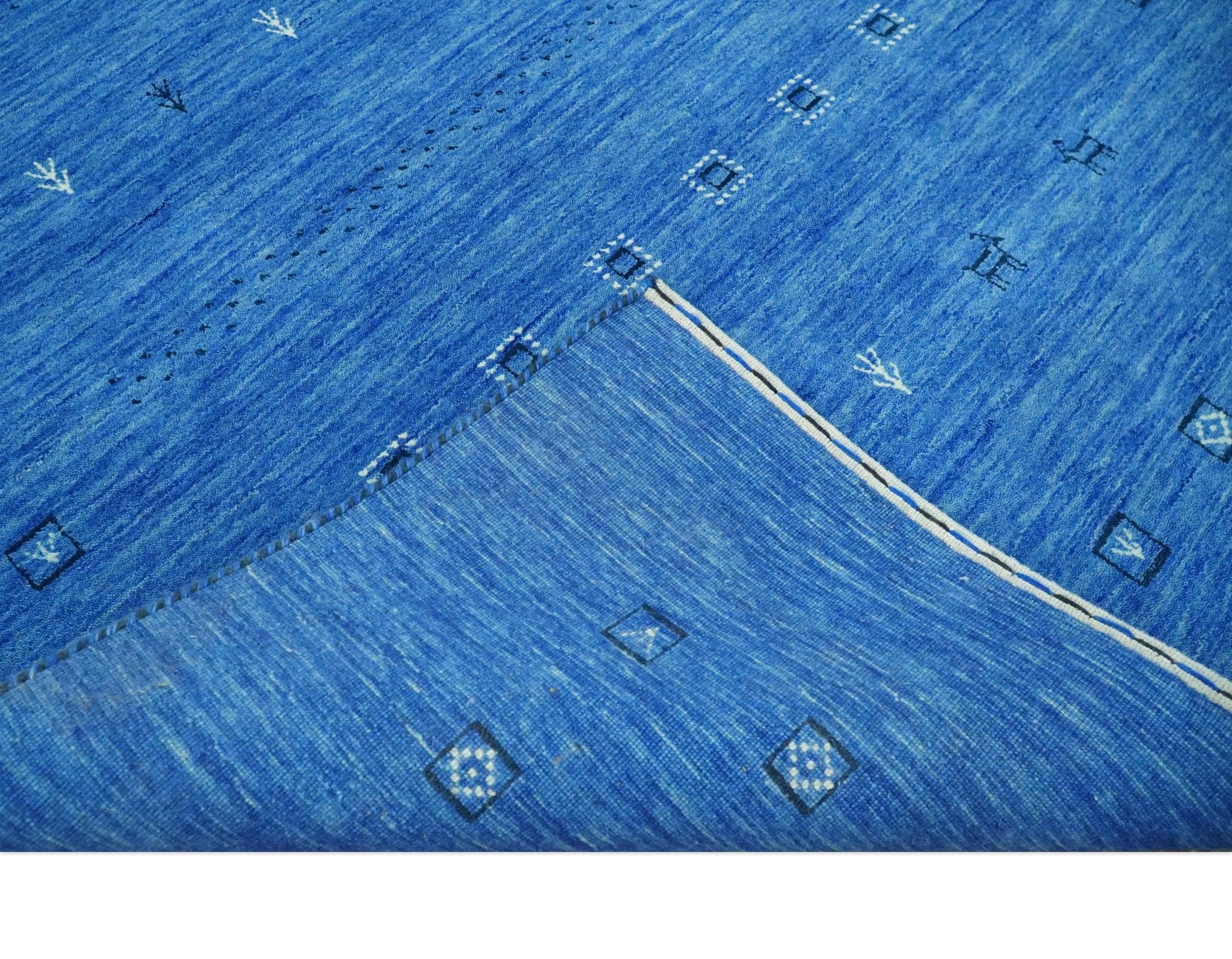 Custom Made Blue and Ivory Stripes Design Hand loom wool Area Rug - Image 6