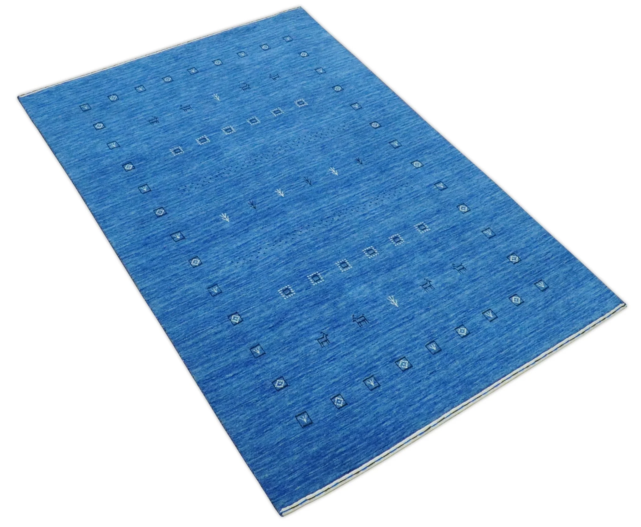 Custom Made Blue and Ivory Stripes Design Hand loom wool Area Rug - Image 9