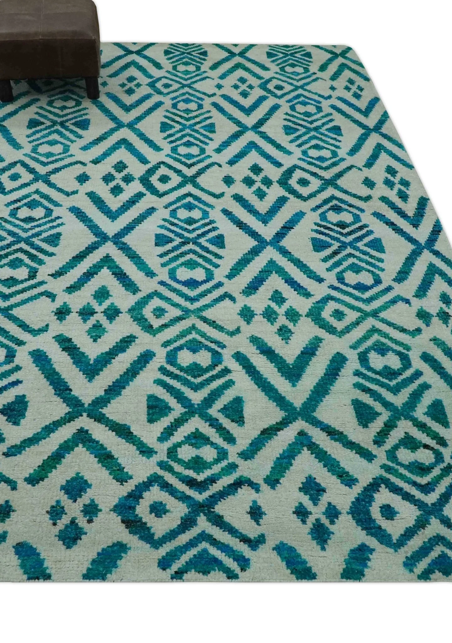 Blue and Ivory 5.6x8 Traditional Ikat design Hand Knotted wool area rug - Image 3