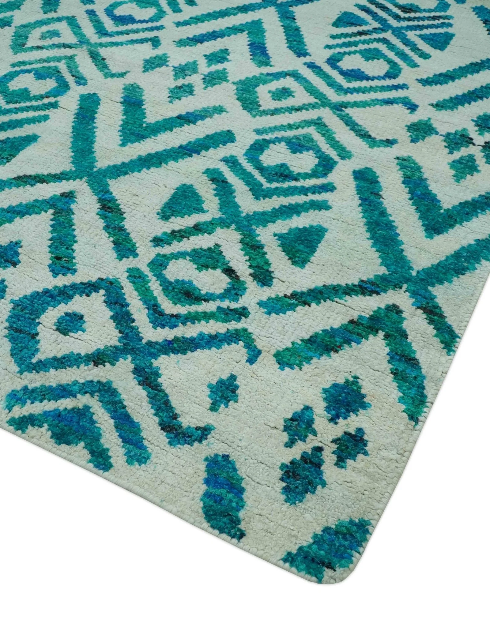 Blue and Ivory 5.6x8 Traditional Ikat design Hand Knotted wool area rug - Image 5