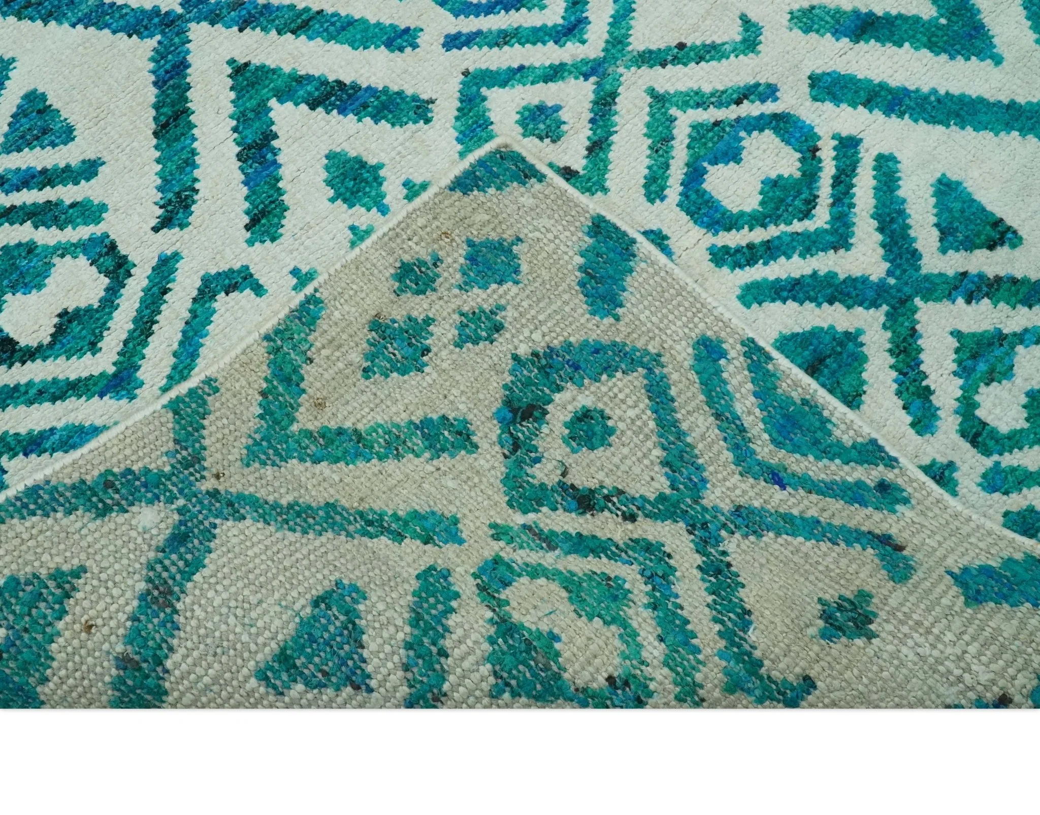 Blue and Ivory 5.6x8 Traditional Ikat design Hand Knotted wool area rug - Image 7