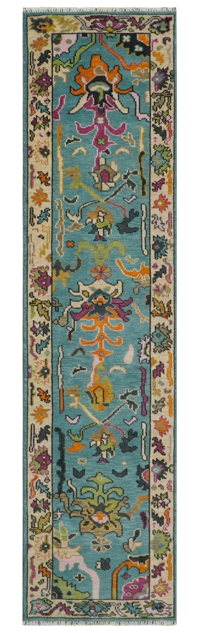Made to Order Traditional Blue and Ivory Vibrant colorful Hand knotted Oushak wool area rug - Image 15