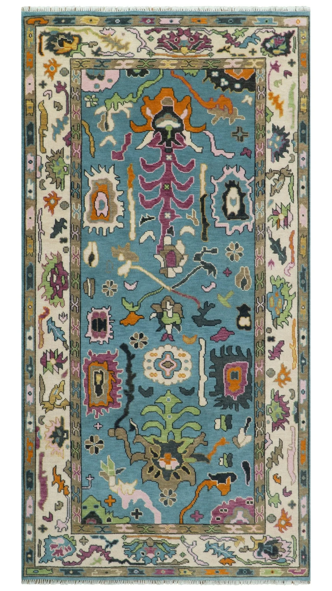 Made to Order Traditional Blue and Ivory Vibrant colorful Hand knotted Oushak wool area rug - Image 16