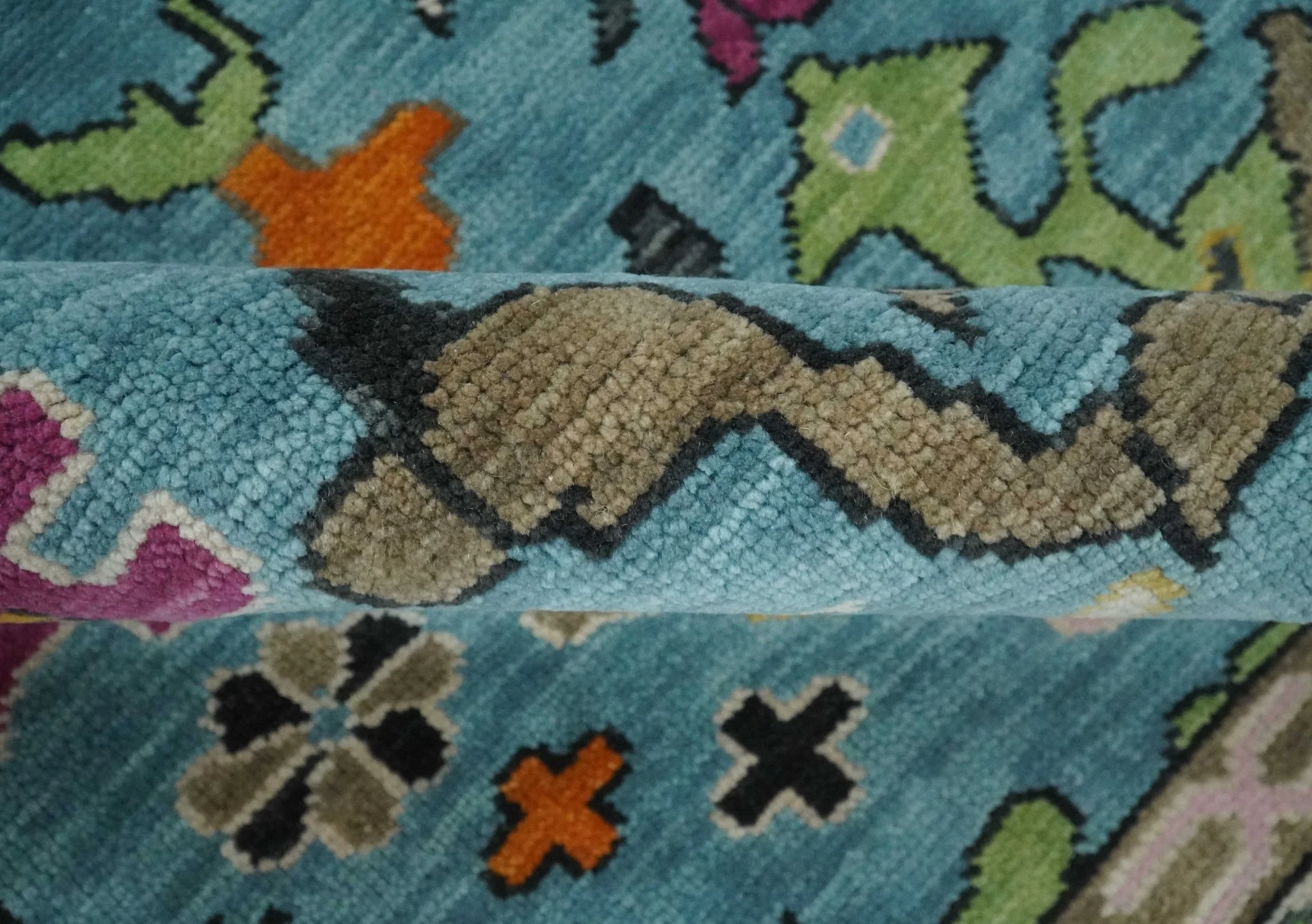 Made to Order Traditional Blue and Ivory Vibrant colorful Hand knotted Oushak wool area rug - Image 8