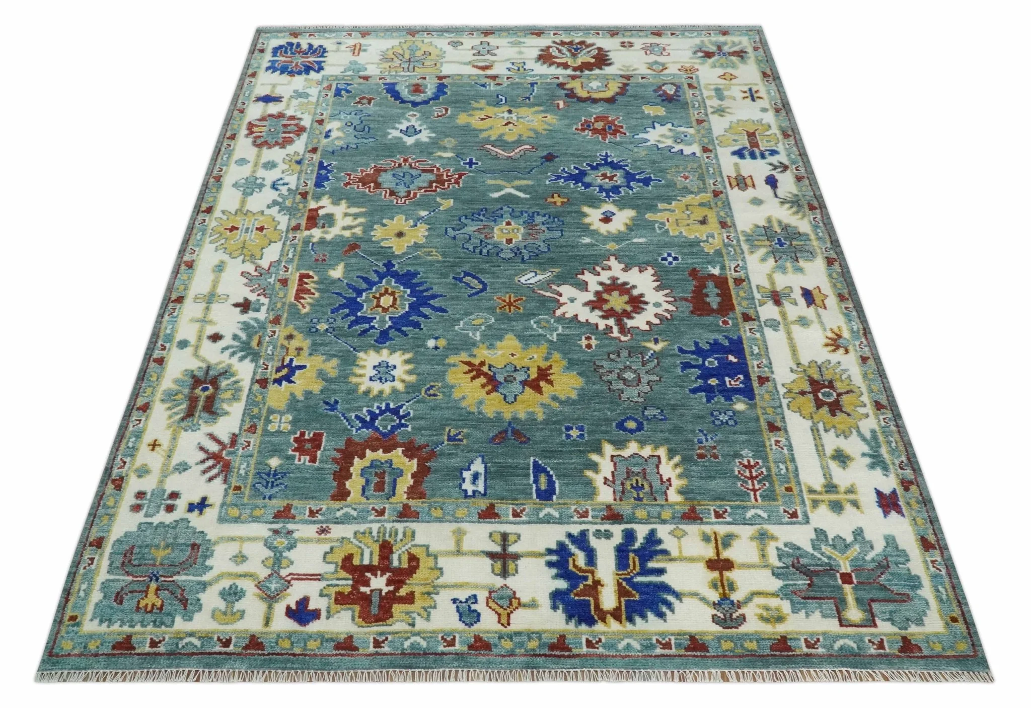 Custom Made Blue and Ivory Colorful Hand knotted Traditional Oushak wool Area Rug - Image 10