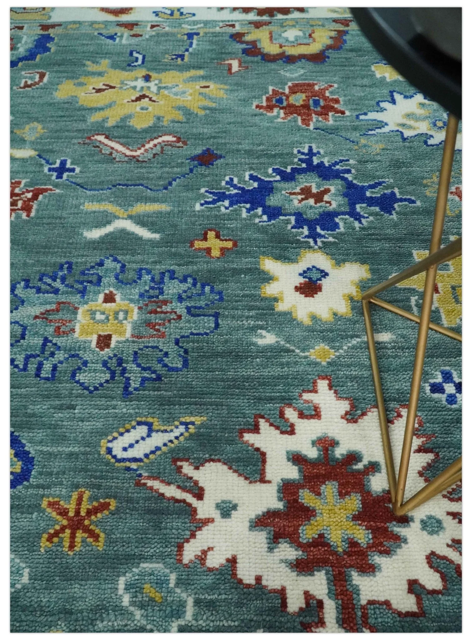 Custom Made Blue and Ivory Colorful Hand knotted Traditional Oushak wool Area Rug - Image 2