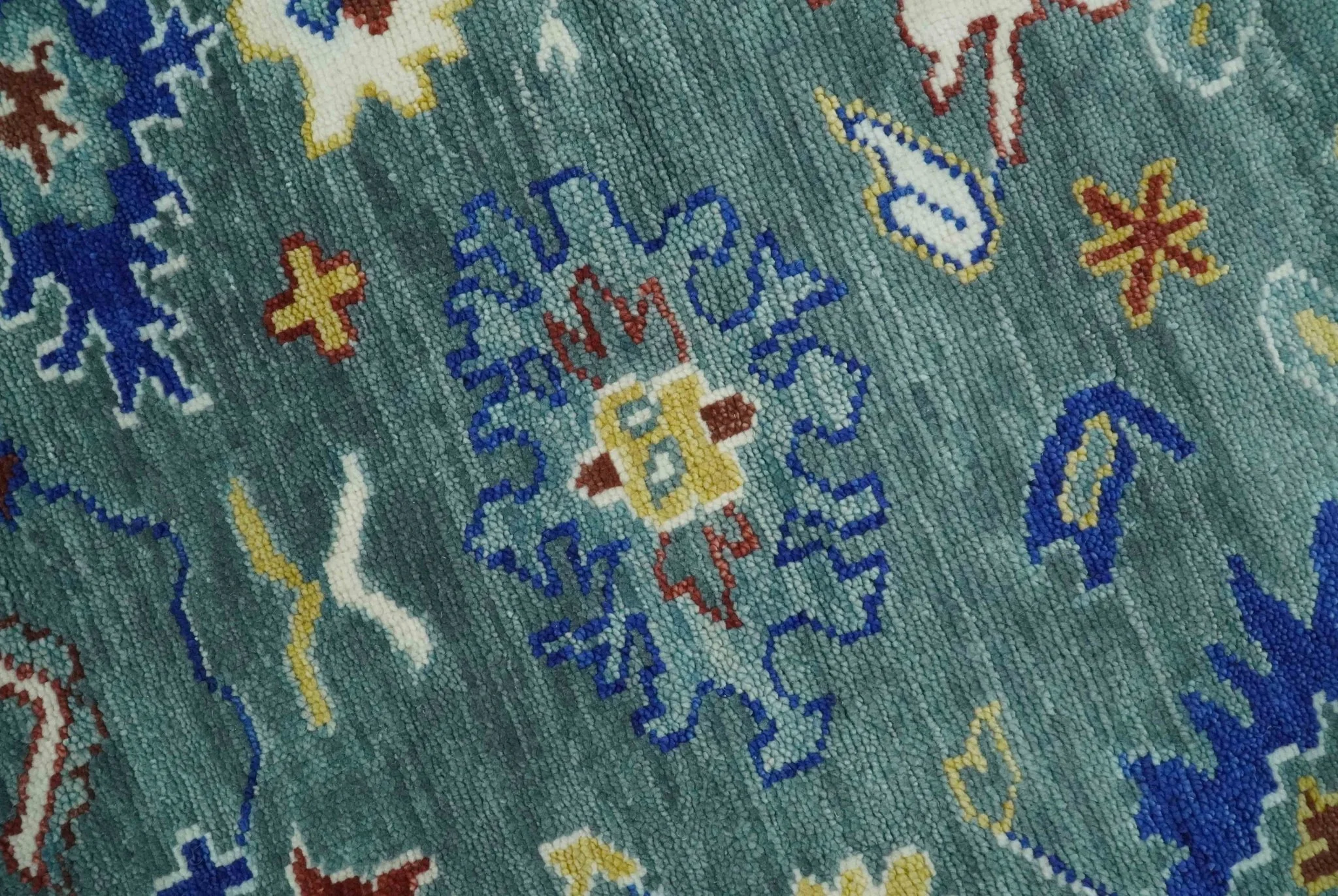 Custom Made Blue and Ivory Colorful Hand knotted Traditional Oushak wool Area Rug - Image 4