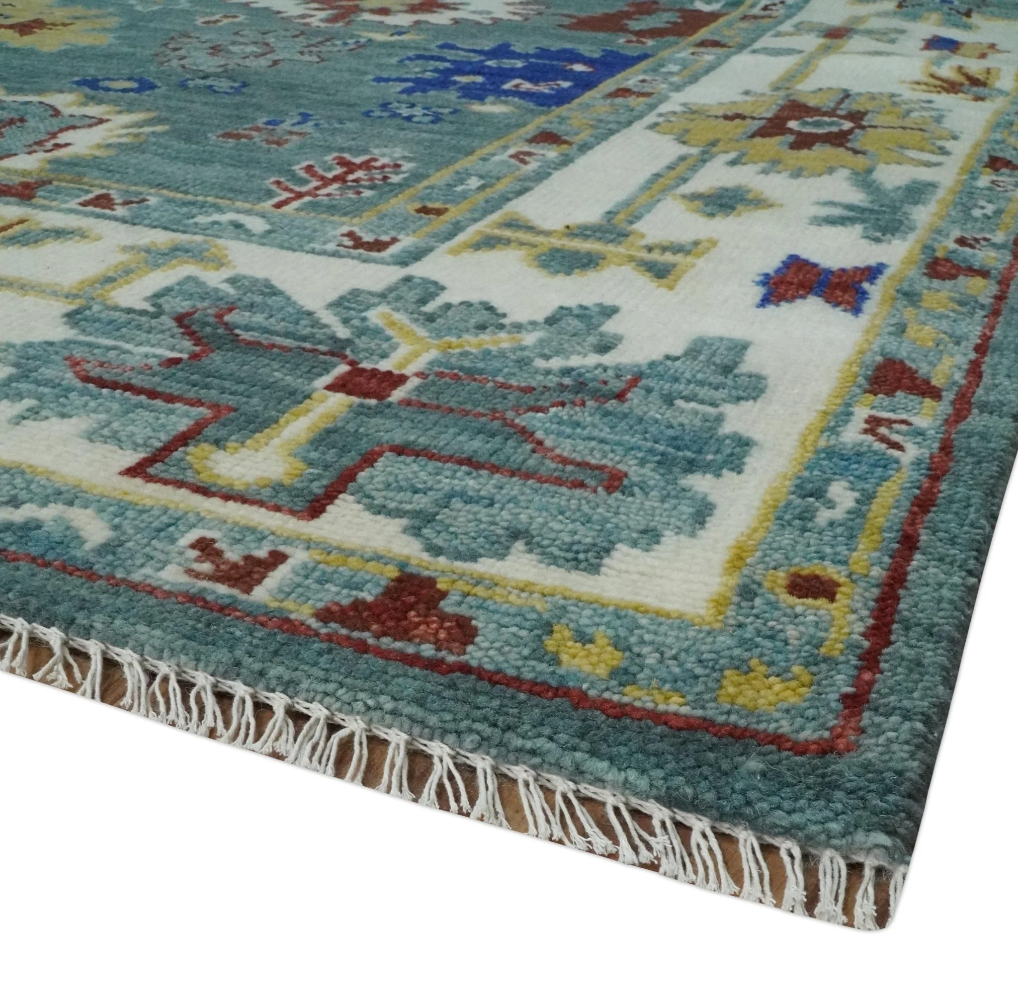 Custom Made Blue and Ivory Colorful Hand knotted Traditional Oushak wool Area Rug - Image 5