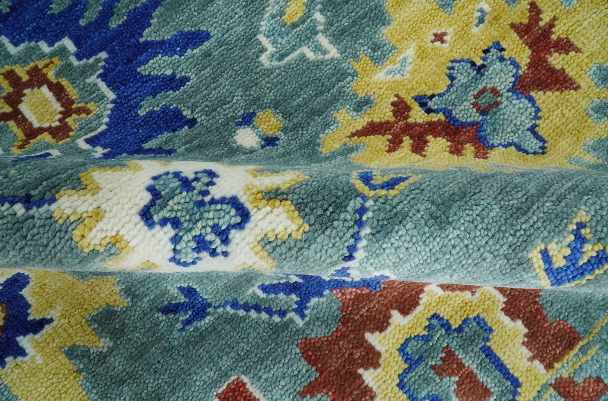 Custom Made Blue and Ivory Colorful Hand knotted Traditional Oushak wool Area Rug - Image 6