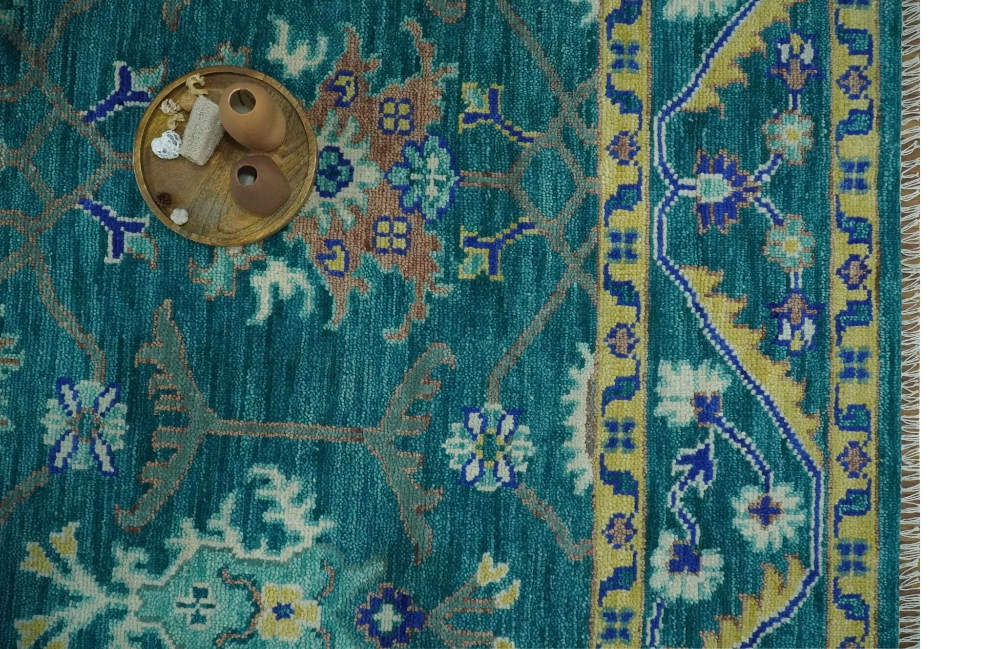 Blue and Mustard Hand knotted Traditional Oriental Oushak 9x12 wool Area Rug - Image 12