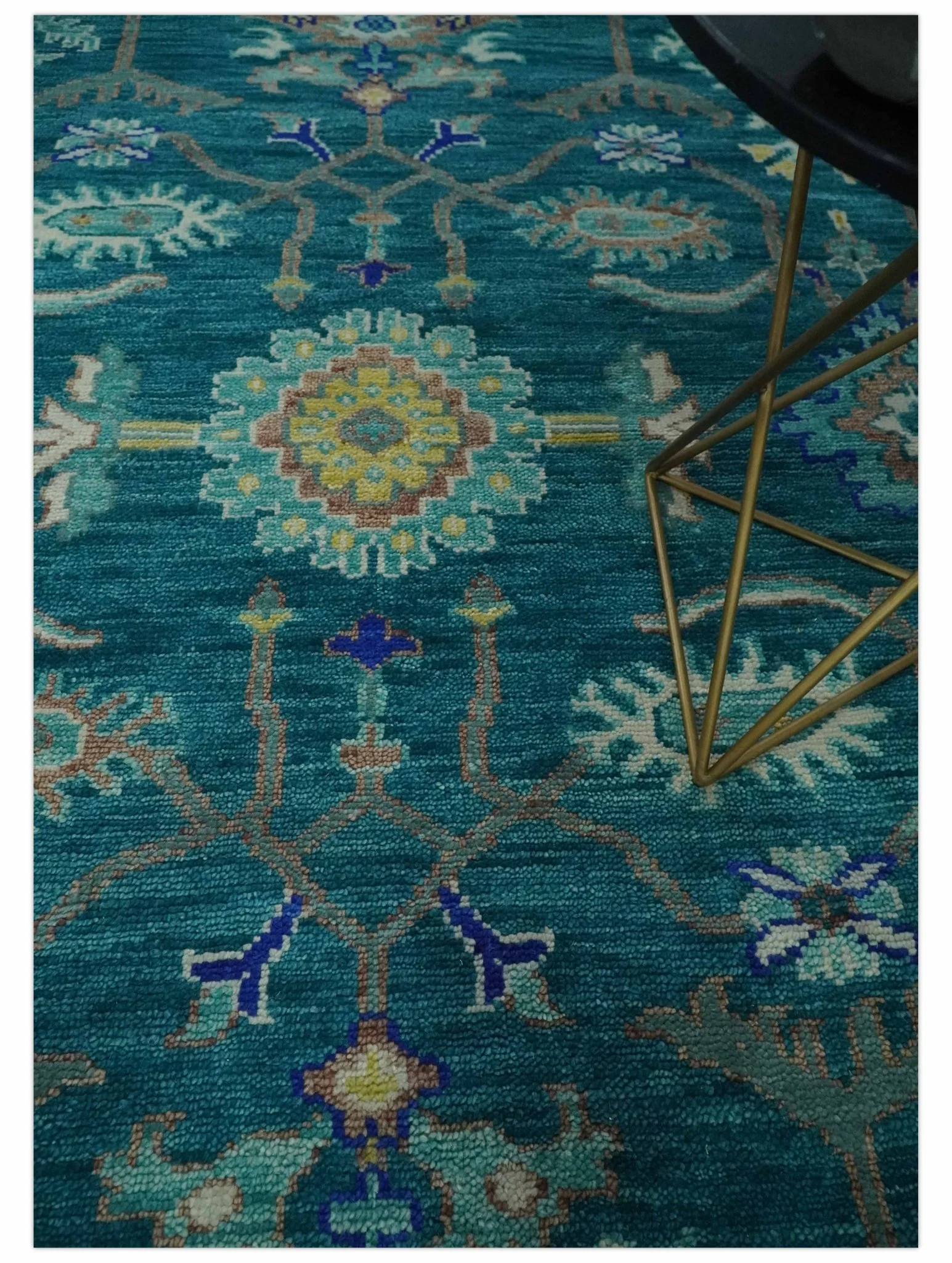 Blue and Mustard Hand knotted Traditional Oriental Oushak 9x12 wool Area Rug - Image 2