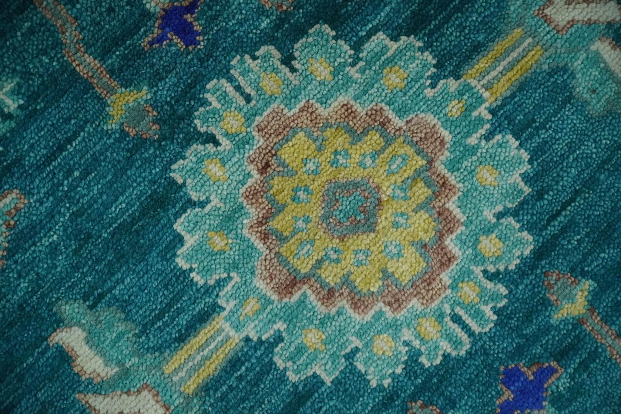 Blue and Mustard Hand knotted Traditional Oriental Oushak 9x12 wool Area Rug - Image 4
