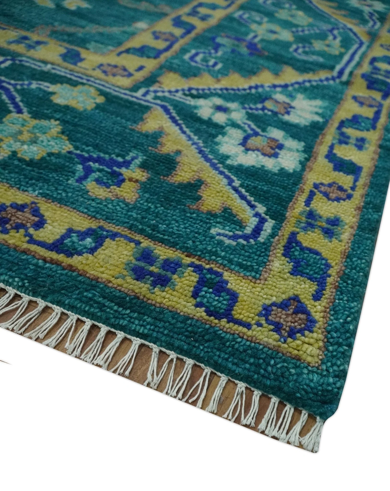 Blue and Mustard Hand knotted Traditional Oriental Oushak 9x12 wool Area Rug - Image 5