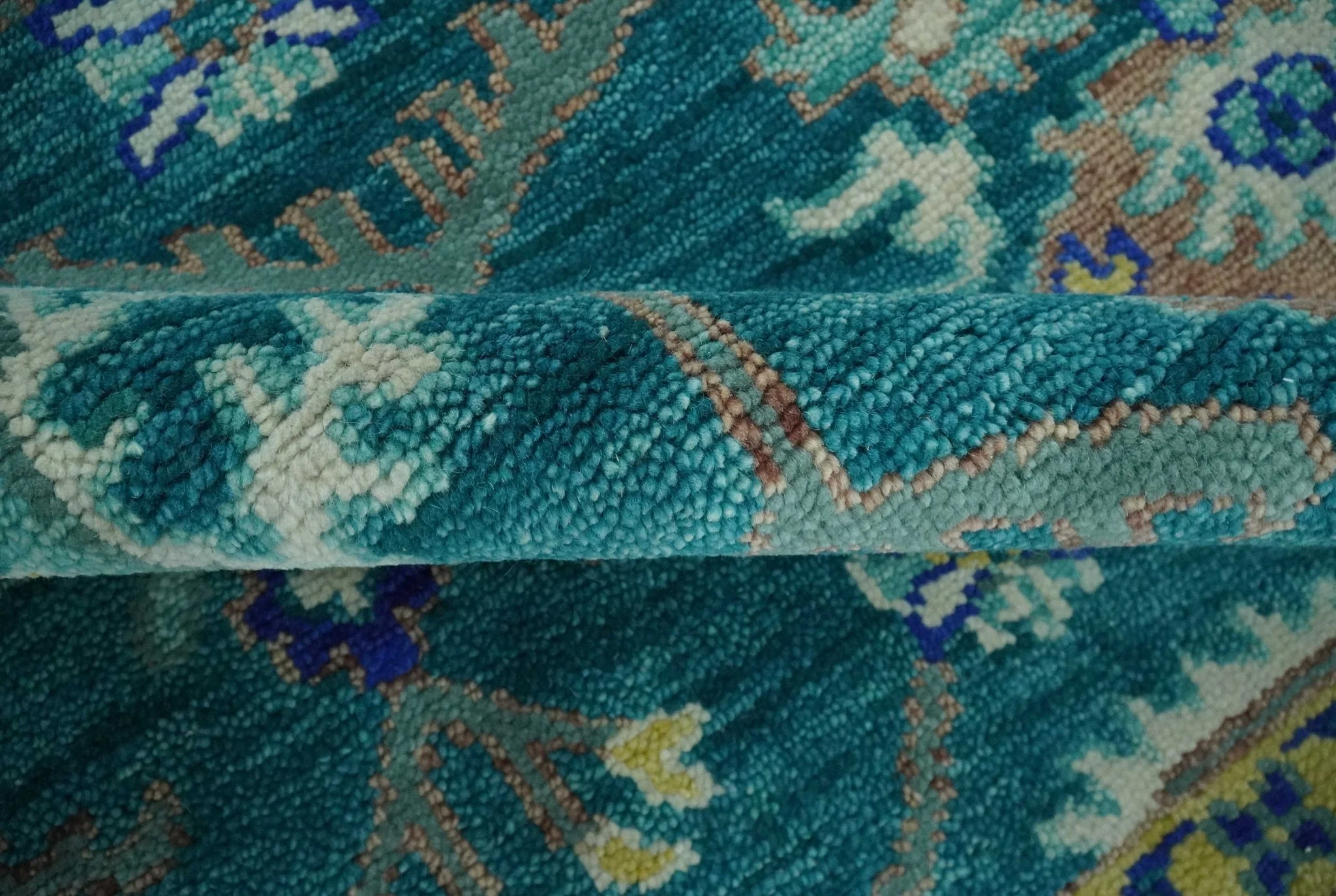 Blue and Mustard Hand knotted Traditional Oriental Oushak 9x12 wool Area Rug - Image 6