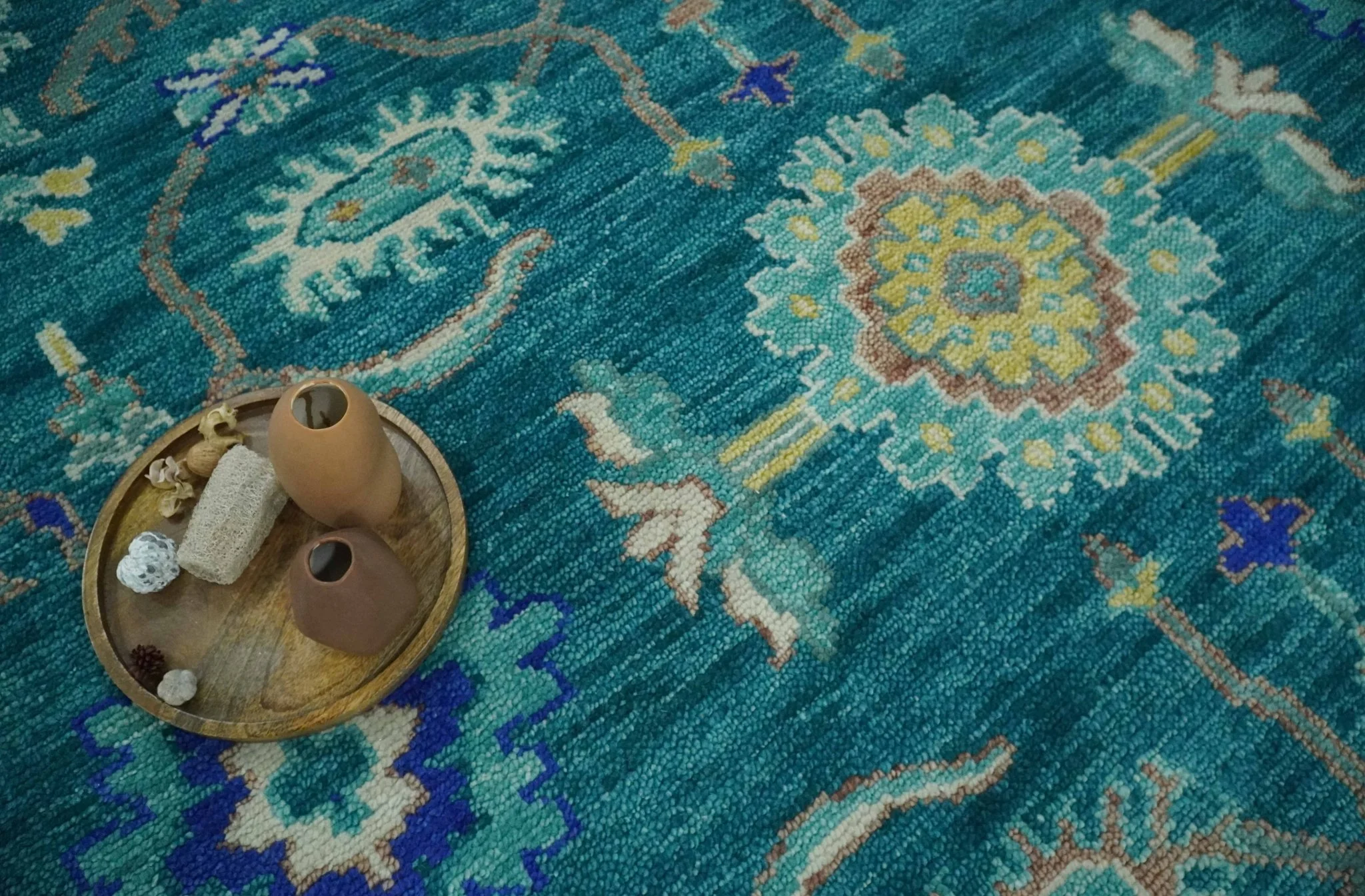 Blue and Mustard Hand knotted Traditional Oriental Oushak 9x12 wool Area Rug - Image 8