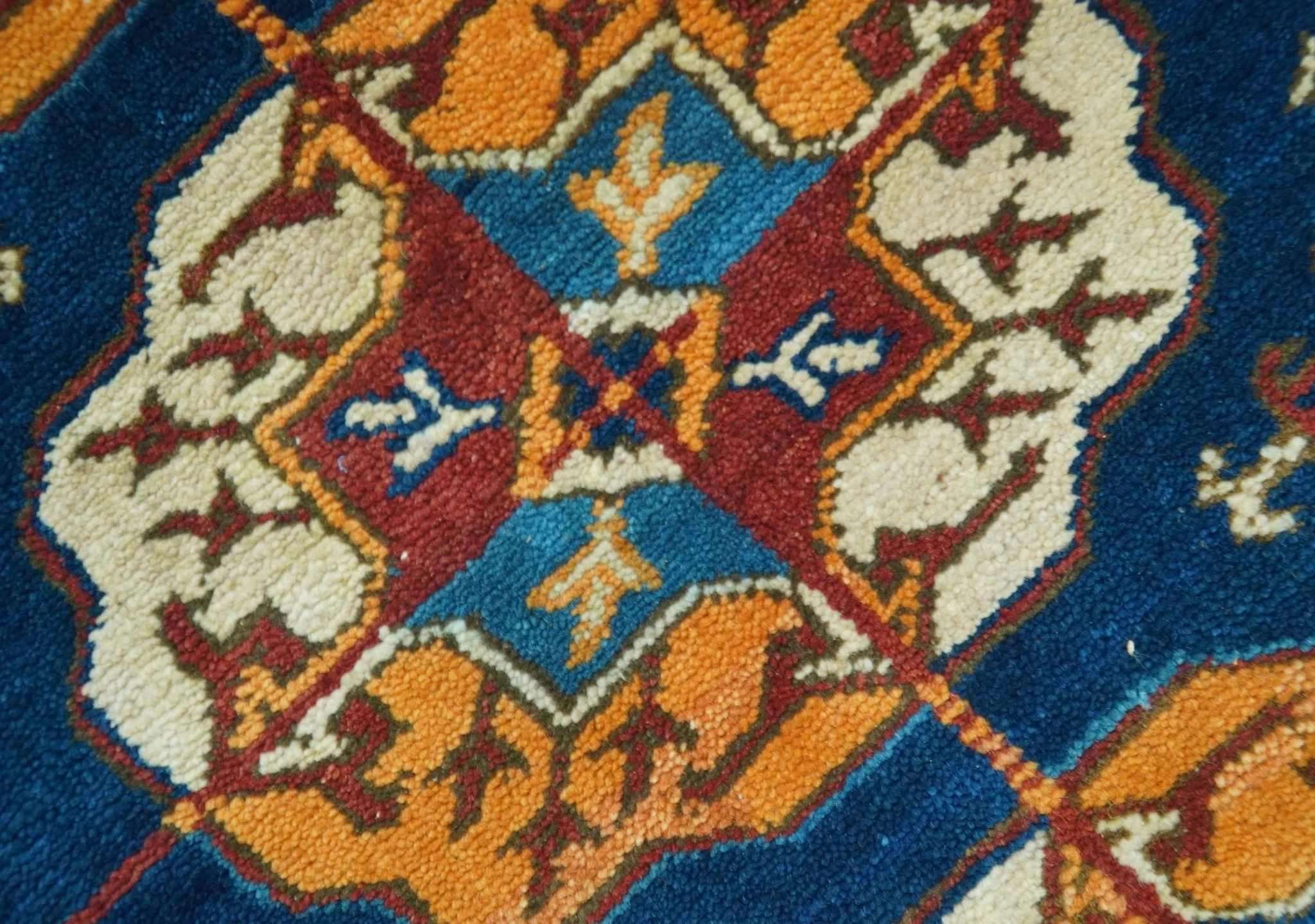 Blue And Mustard Traditional Medallion Design 8x10 Hand Knotted wool Area Rug - Image 8
