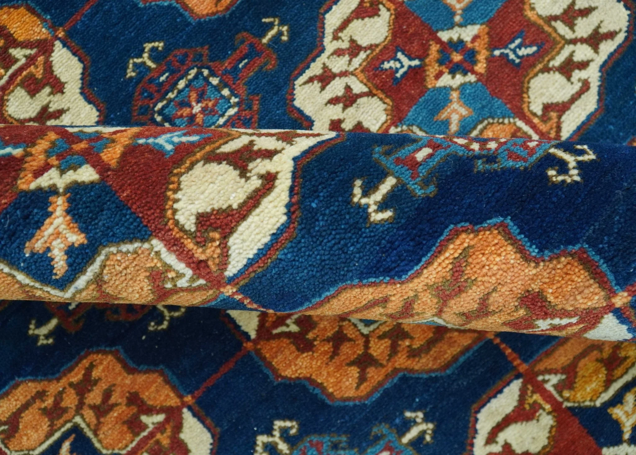 Blue And Mustard Traditional Medallion Design 8x10 Hand Knotted wool Area Rug - Image 9