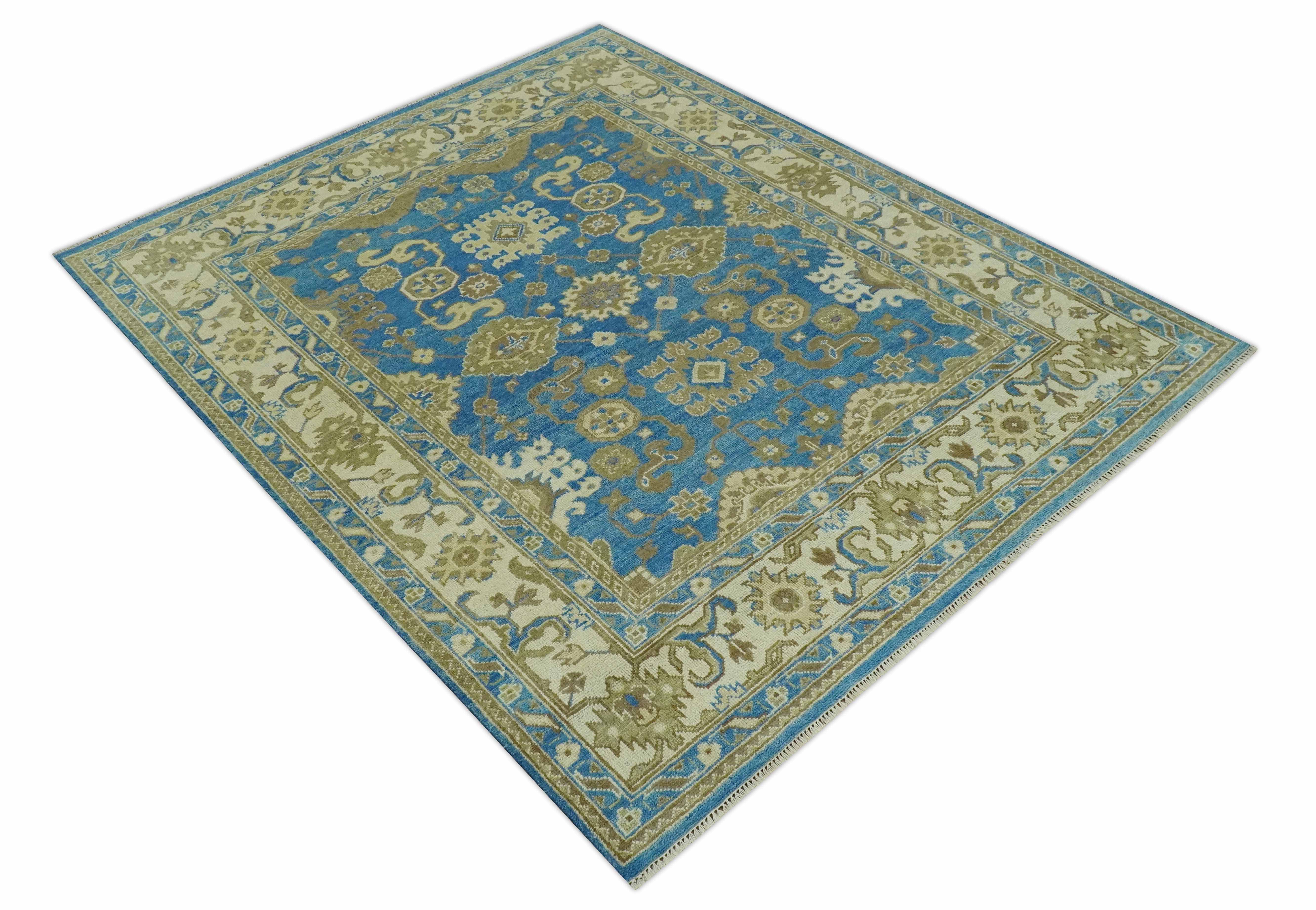 Antique design 8x10 Blue and Olive Traditional Oriental Oushak wool area rug - Image 11
