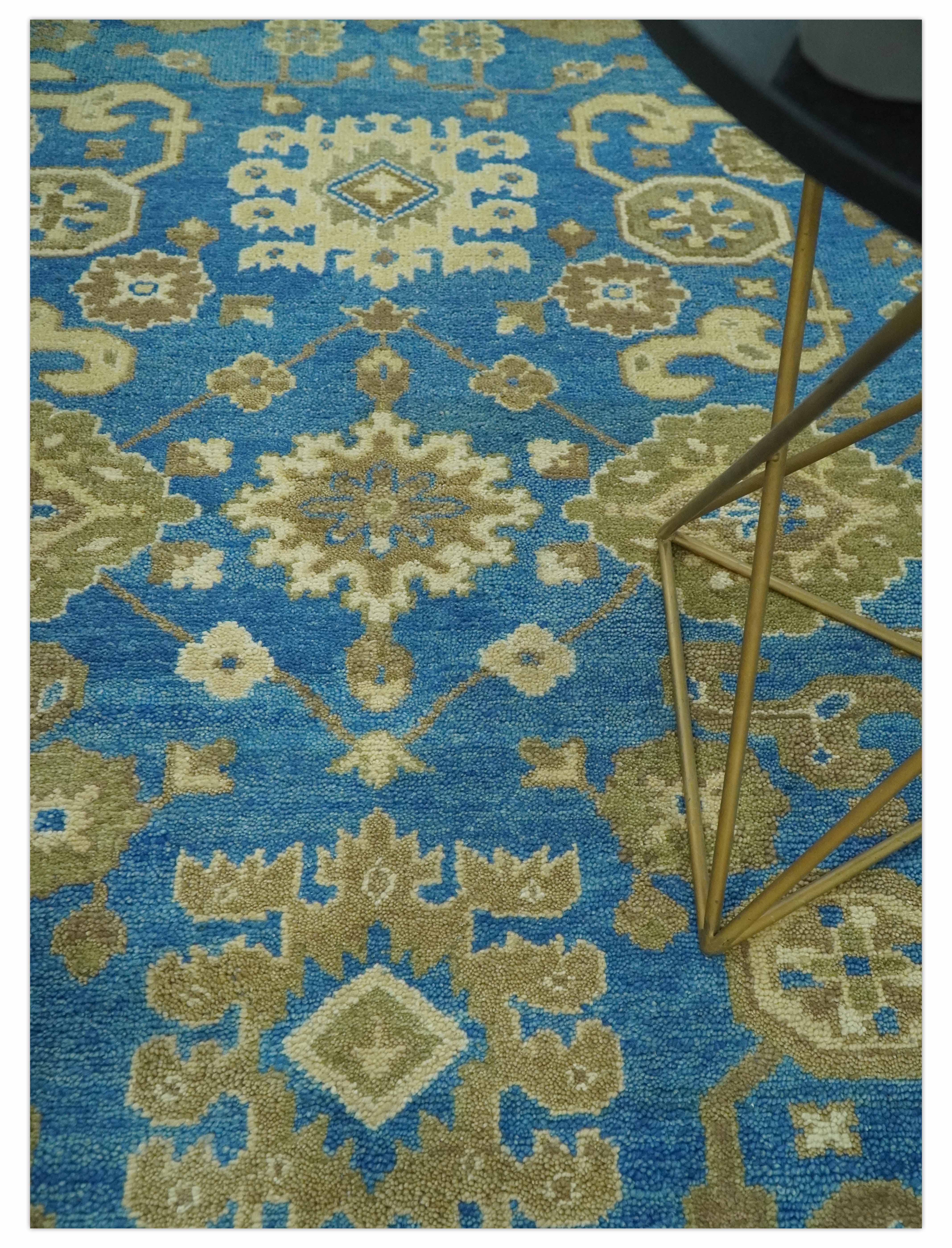 Antique design 8x10 Blue and Olive Traditional Oriental Oushak wool area rug - Image 3