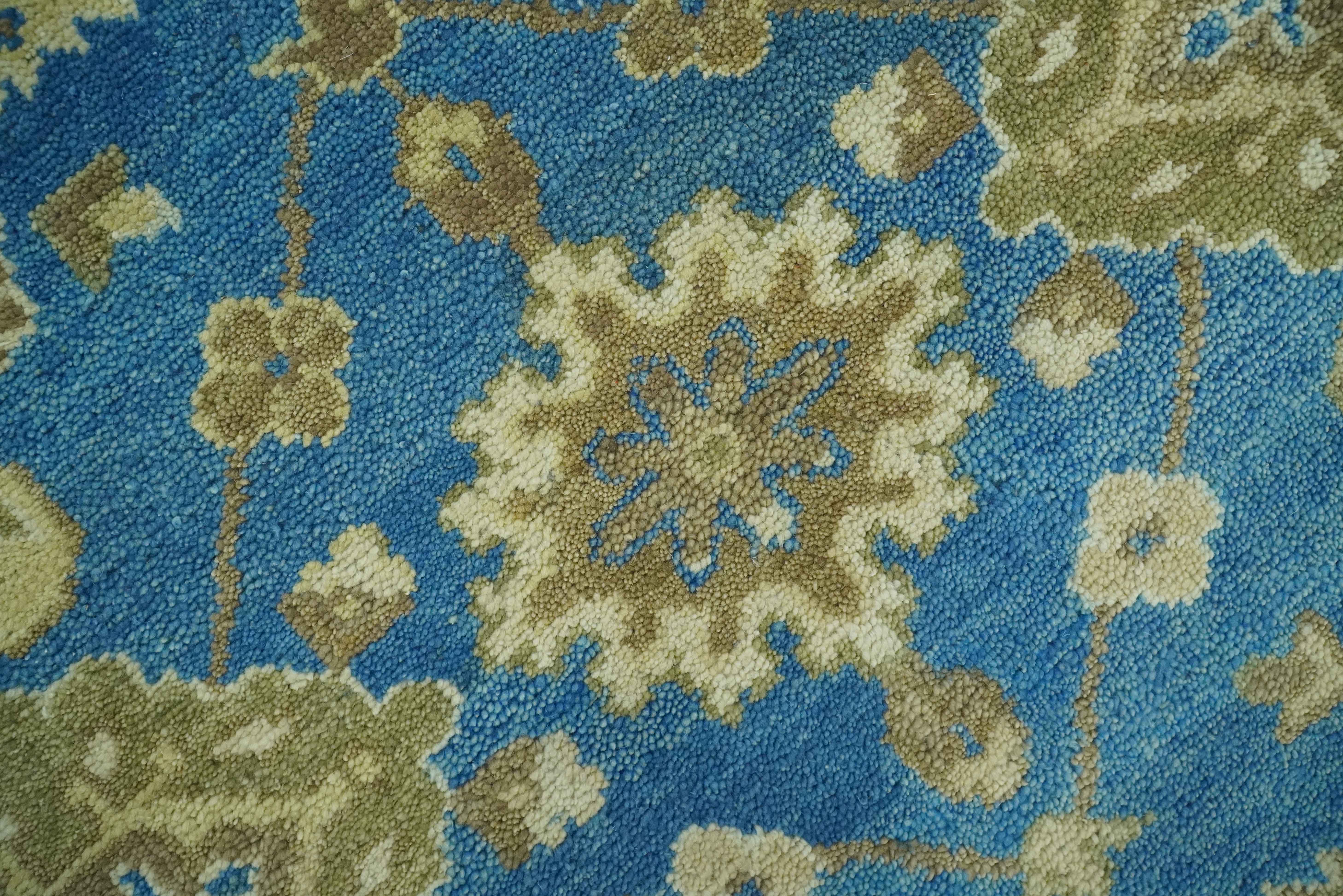 Antique design 8x10 Blue and Olive Traditional Oriental Oushak wool area rug - Image 5