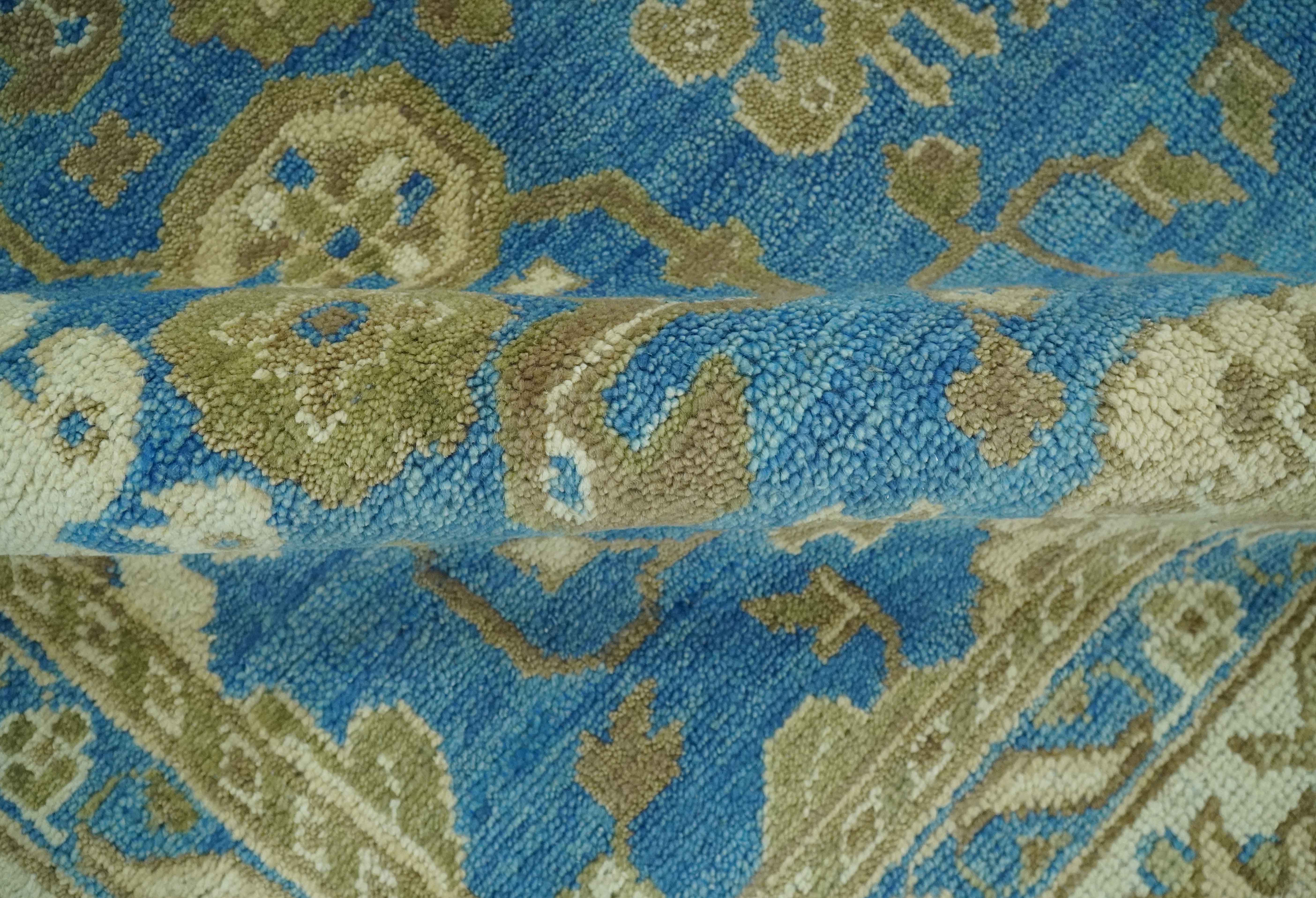 Antique design 8x10 Blue and Olive Traditional Oriental Oushak wool area rug - Image 7