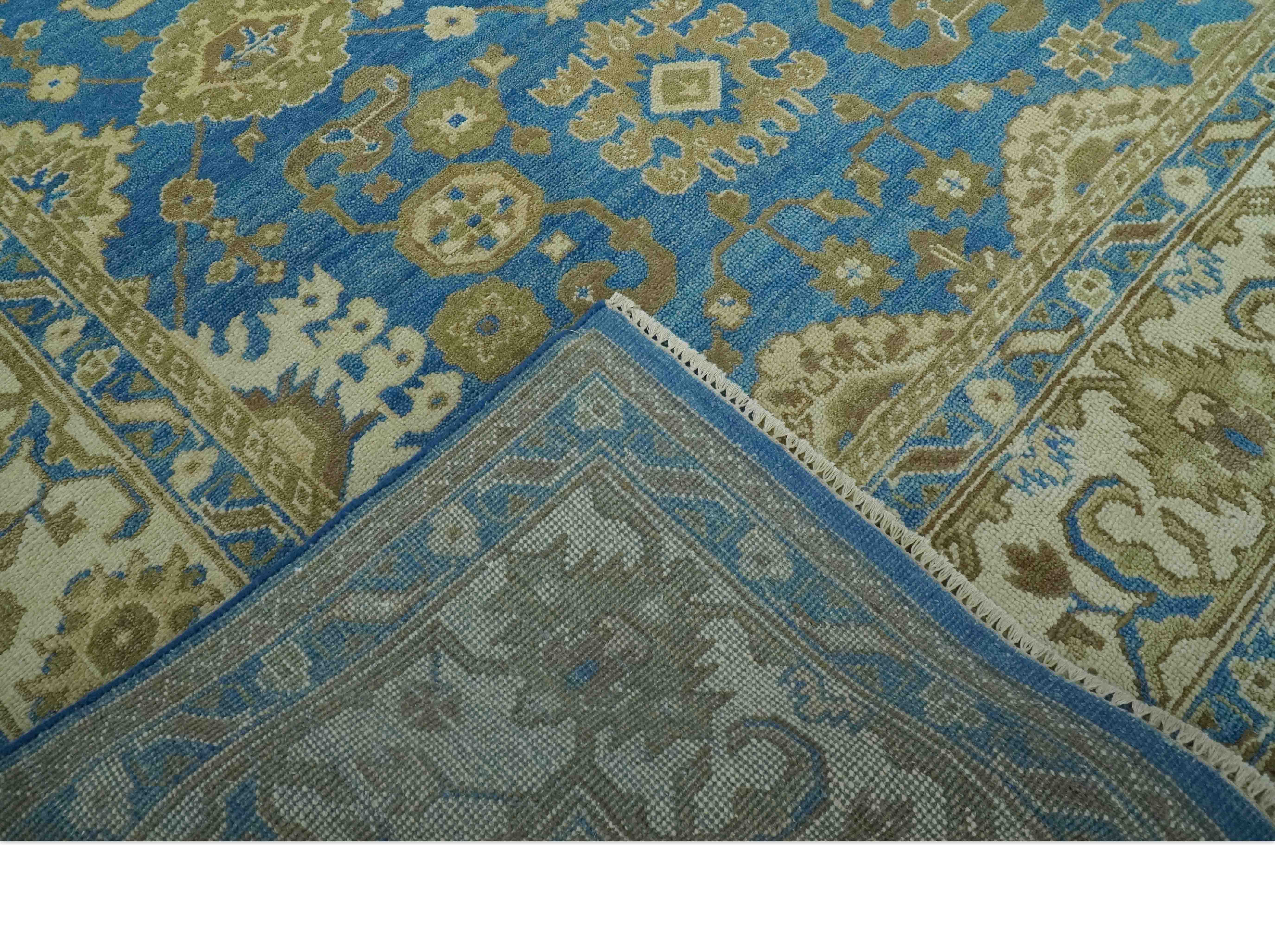 Antique design 8x10 Blue and Olive Traditional Oriental Oushak wool area rug - Image 9