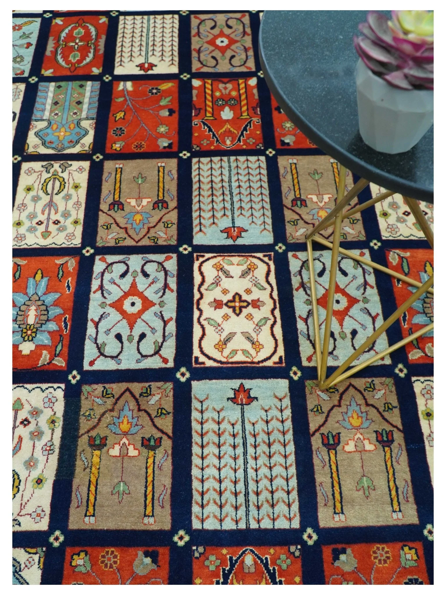 Blue And Orange Traditional Floral Design 8x11 Hand Knotted wool Area Rug - Image 10