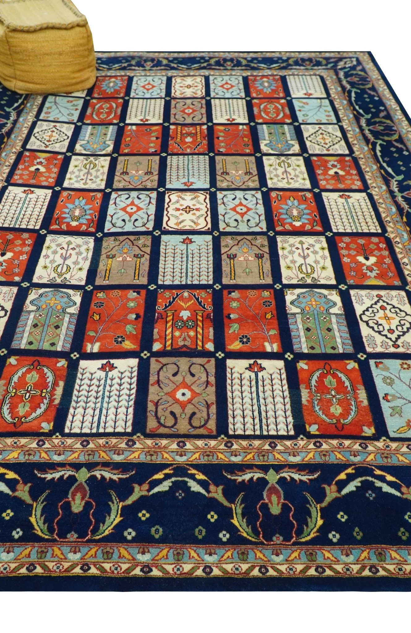Blue And Orange Traditional Floral Design 8x11 Hand Knotted wool Area Rug - Image 11