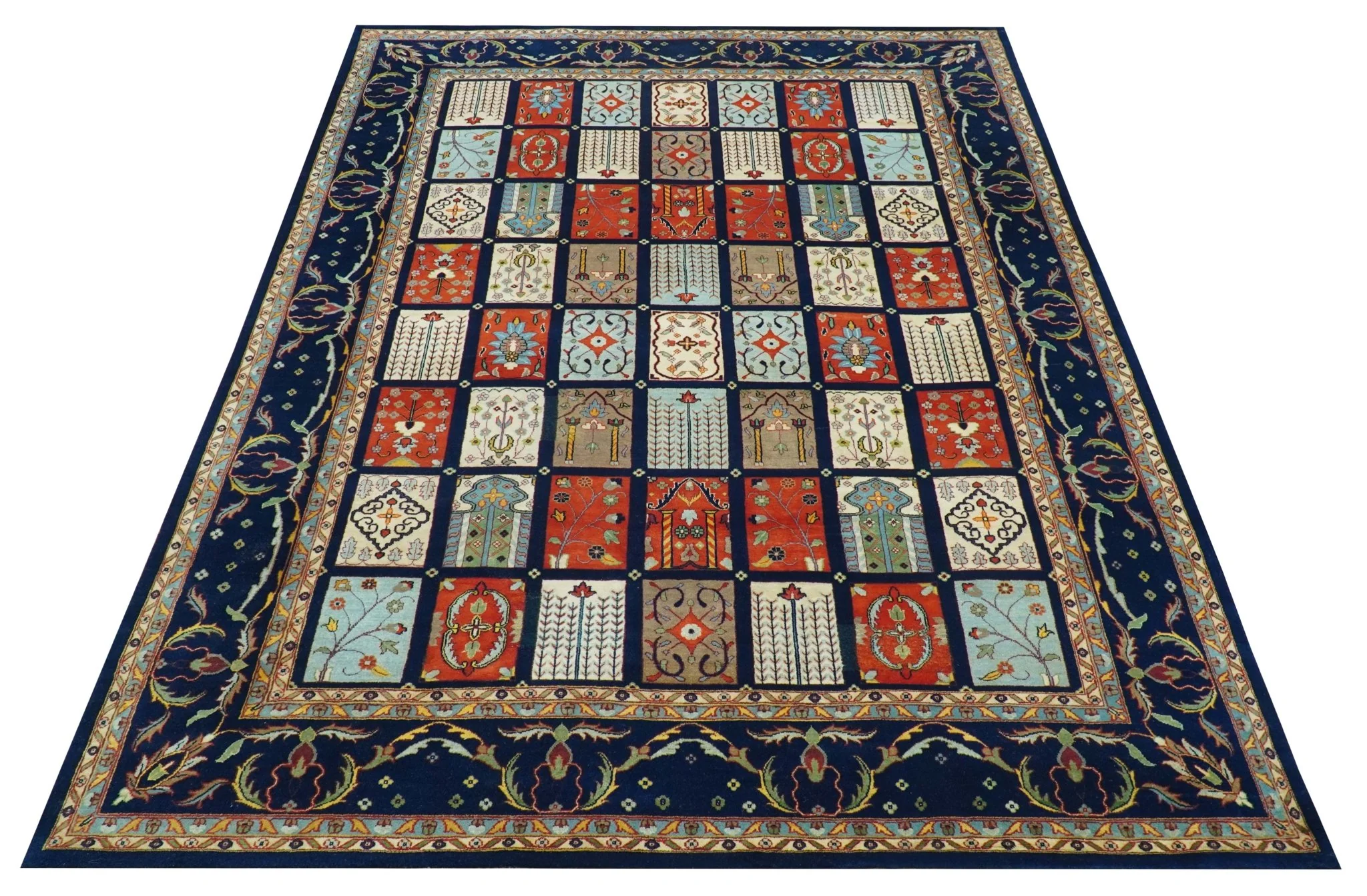 Blue And Orange Traditional Floral Design 8x11 Hand Knotted wool Area Rug - Image 3