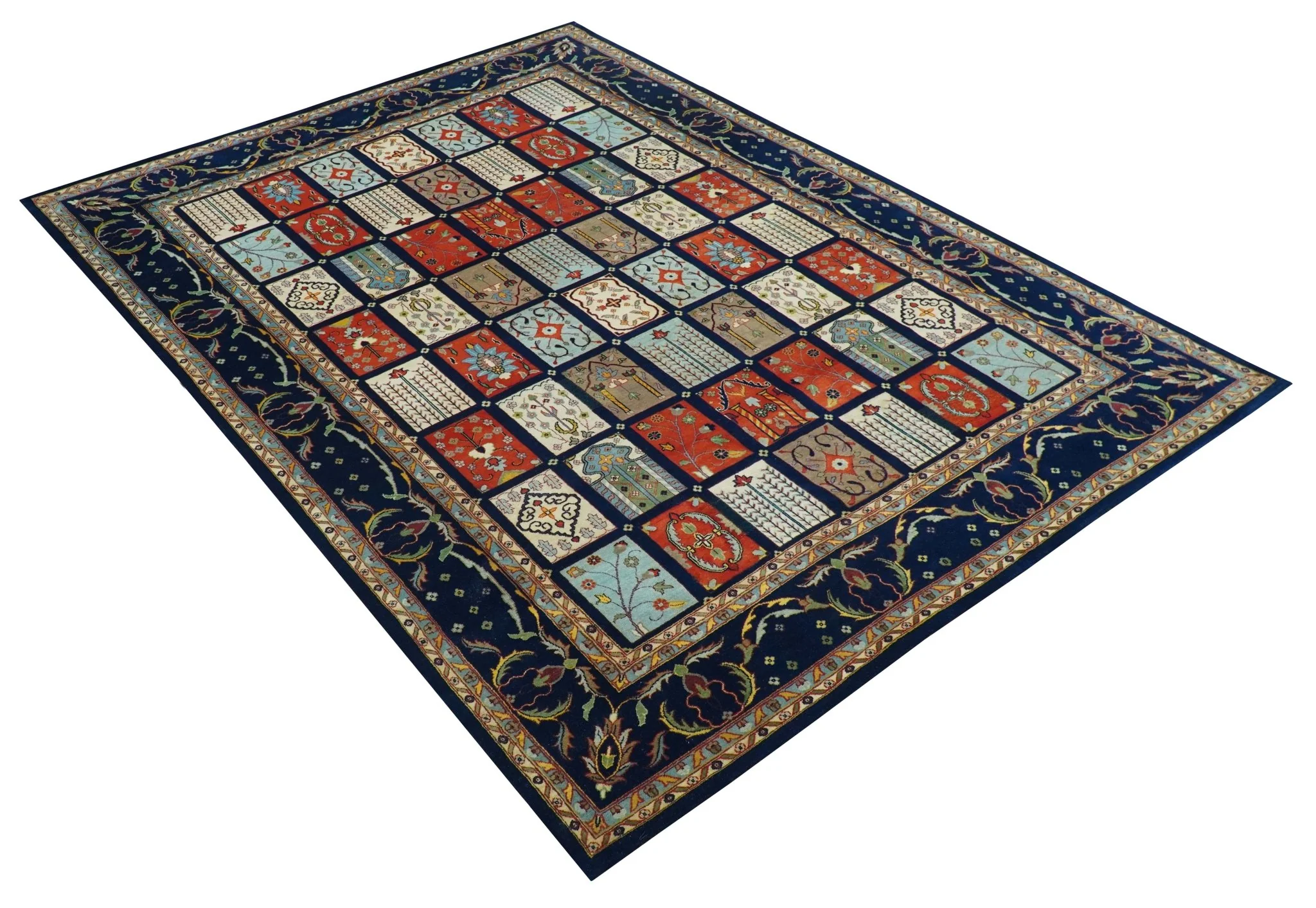 Blue And Orange Traditional Floral Design 8x11 Hand Knotted wool Area Rug - Image 4