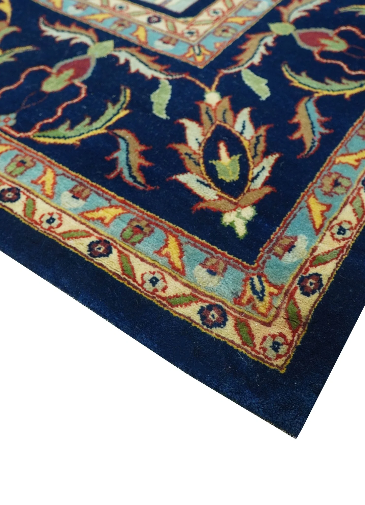 Blue And Orange Traditional Floral Design 8x11 Hand Knotted wool Area Rug - Image 5