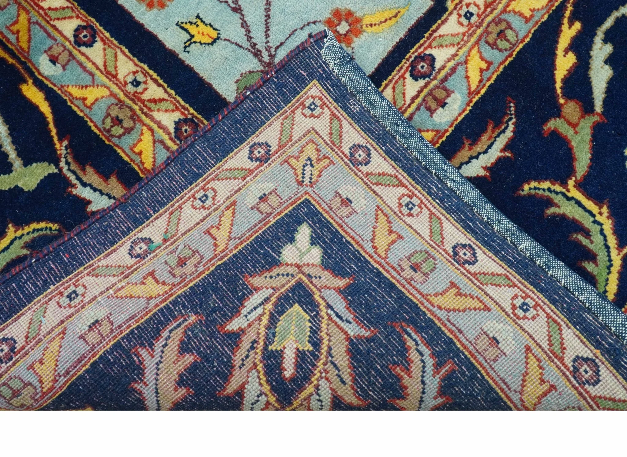 Blue And Orange Traditional Floral Design 8x11 Hand Knotted wool Area Rug - Image 6