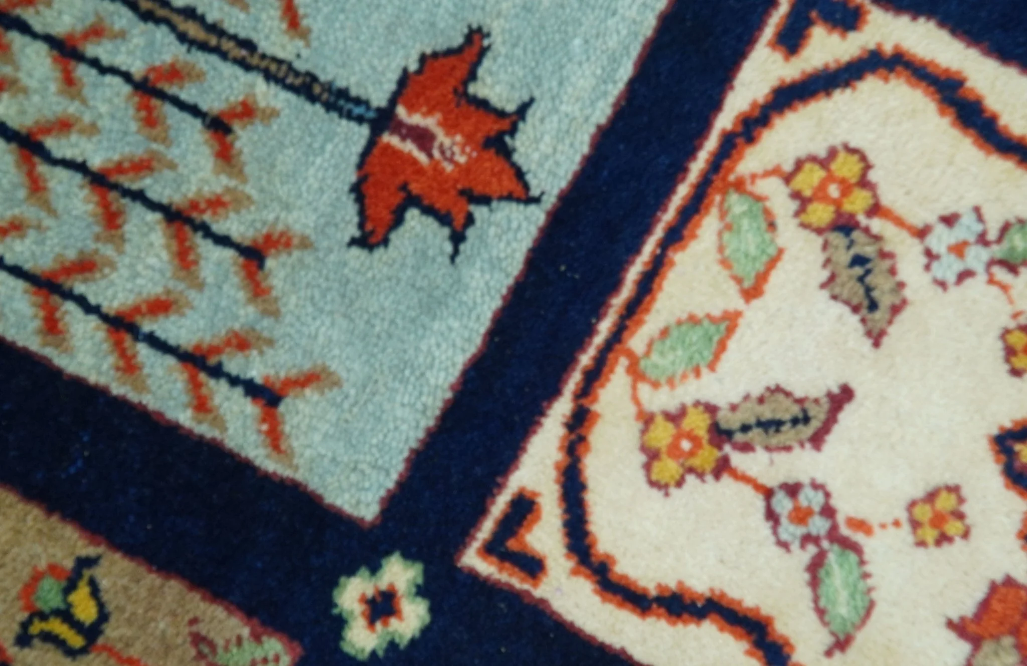 Blue And Orange Traditional Floral Design 8x11 Hand Knotted wool Area Rug - Image 8