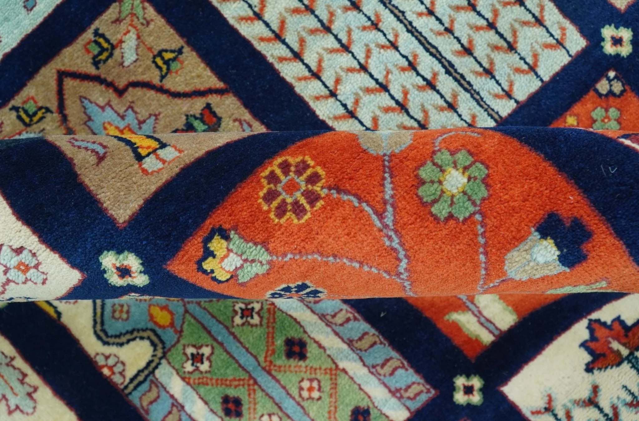 Blue And Orange Traditional Floral Design 8x11 Hand Knotted wool Area Rug - Image 9