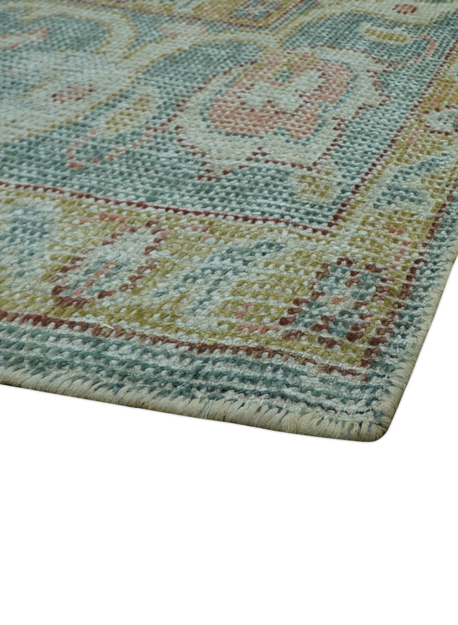 Blue And Peach Traditional Turkish Design Hand Knotted 8x10 Wool Area Rug - Image 3