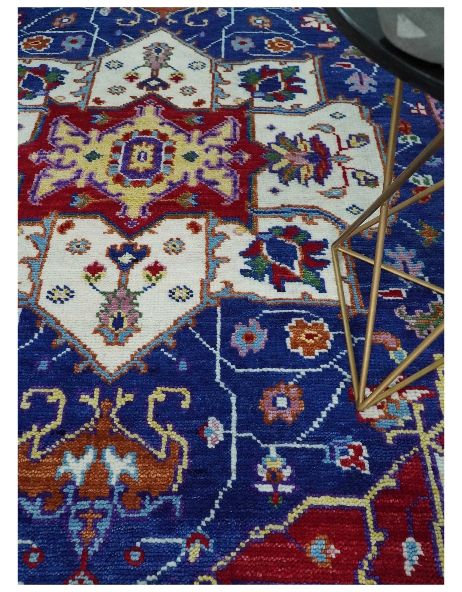 Maroon, Ivory, Blue and Rust Hand Knotted Traditional Heriz Multi Size wool Area Rug - Image 2