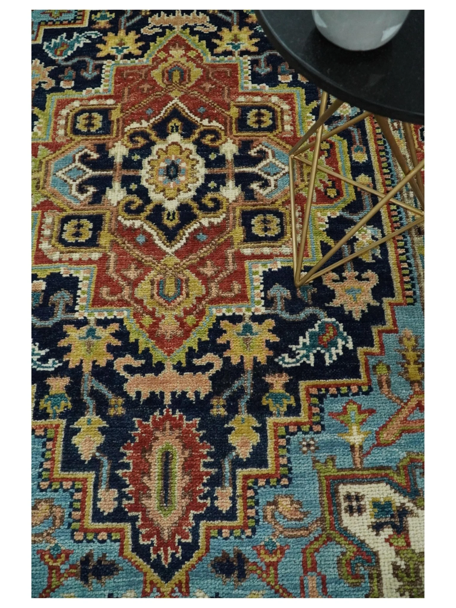 Blue and Rust Hand Knotted 8x10, 9x12, 10x14 and 12x15 Wool Antique Area Rug - Image 2