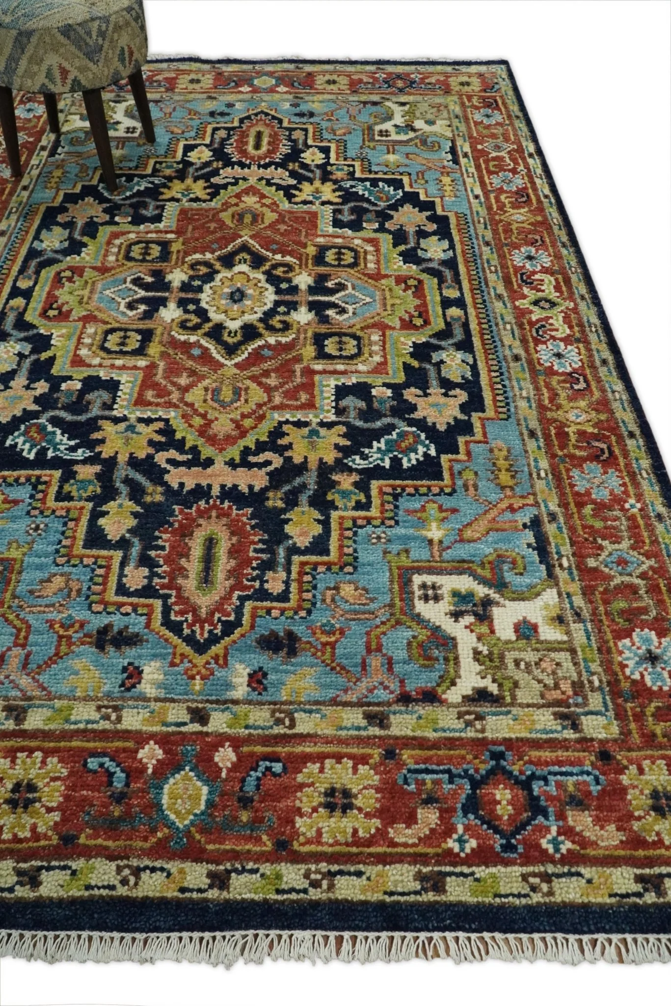 Blue and Rust Hand Knotted 8x10, 9x12, 10x14 and 12x15 Wool Antique Area Rug - Image 3