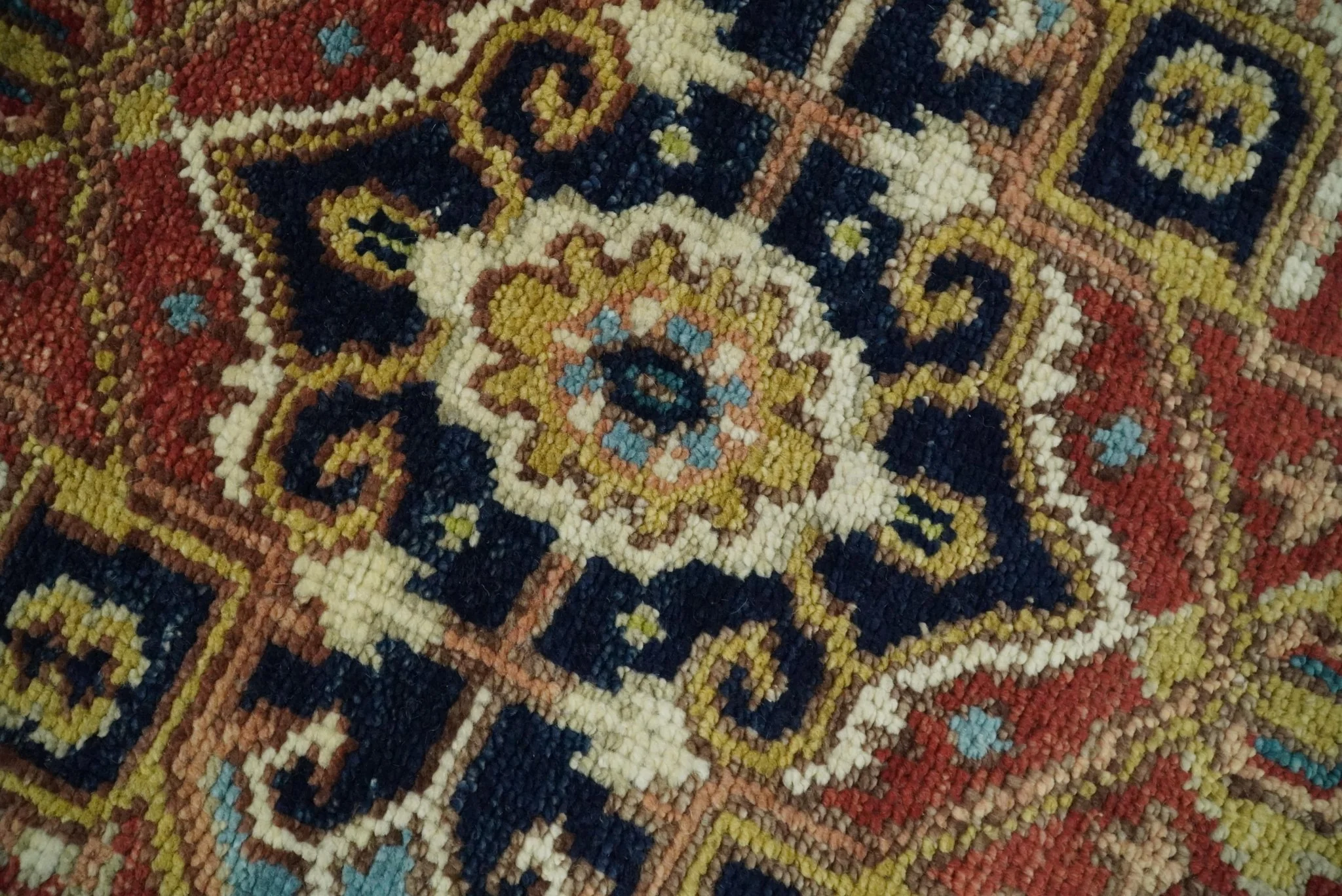 Blue and Rust Hand Knotted 8x10, 9x12, 10x14 and 12x15 Wool Antique Area Rug - Image 4