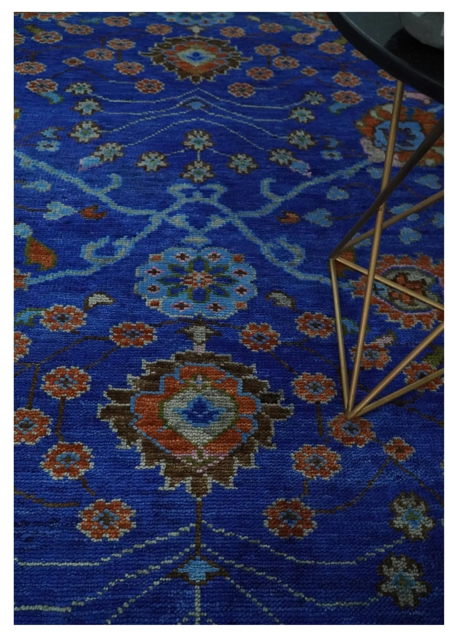 Blue and Rust Hand Knotted Traditional Floral Oushak 8.9x12.1 Wool Area Rug - Image 2