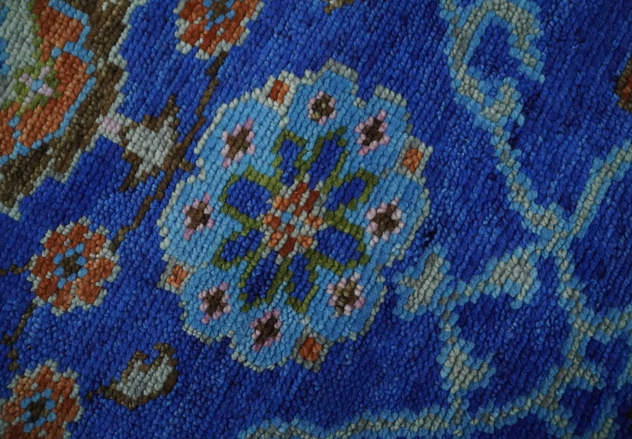 Blue and Rust Hand Knotted Traditional Floral Oushak 8.9x12.1 Wool Area Rug - Image 4
