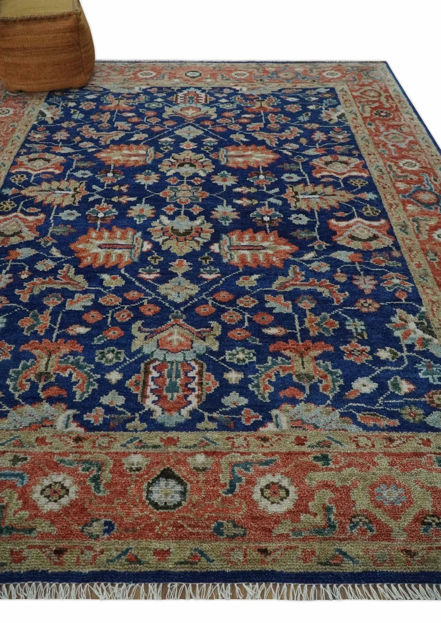 Blue and Rust Turkish Design Traditional Serapi 8X10 Hand Knotted Wool Area Rug - Image 3
