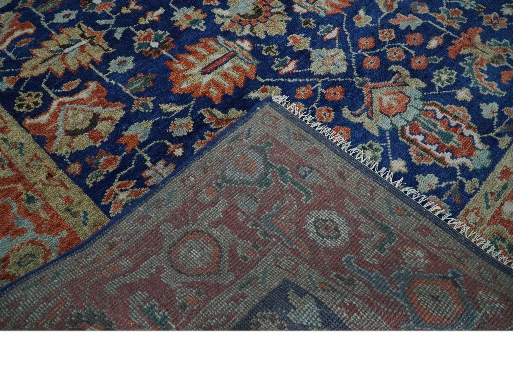 Blue and Rust Turkish Design Traditional Serapi 8X10 Hand Knotted Wool Area Rug - Image 7