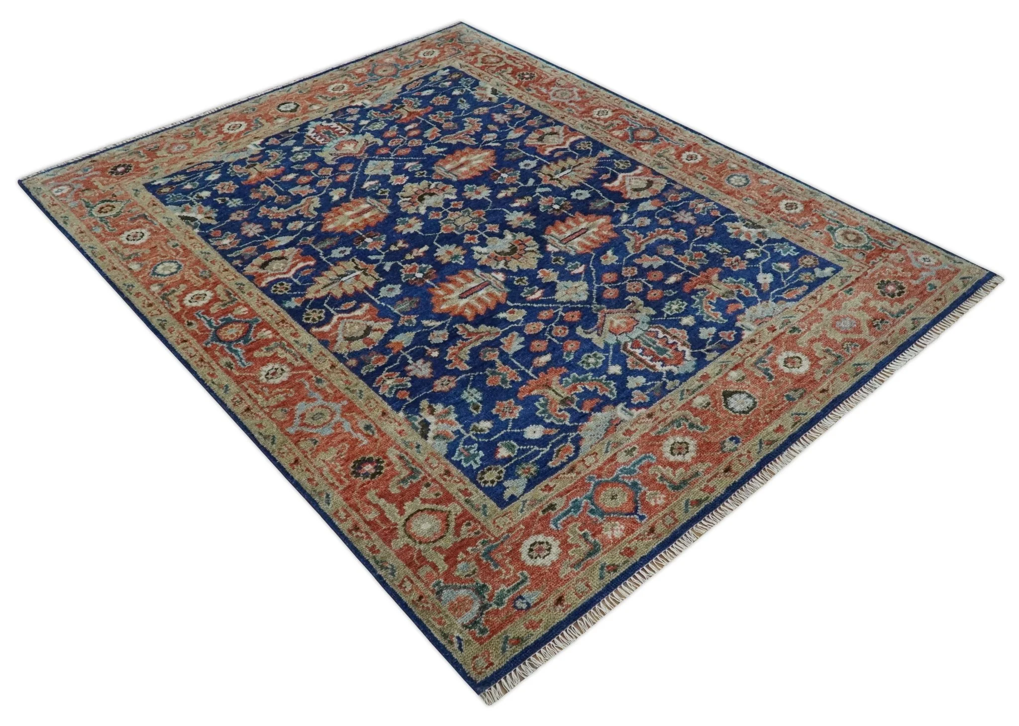 Blue and Rust Turkish Design Traditional Serapi 8X10 Hand Knotted Wool Area Rug - Image 9