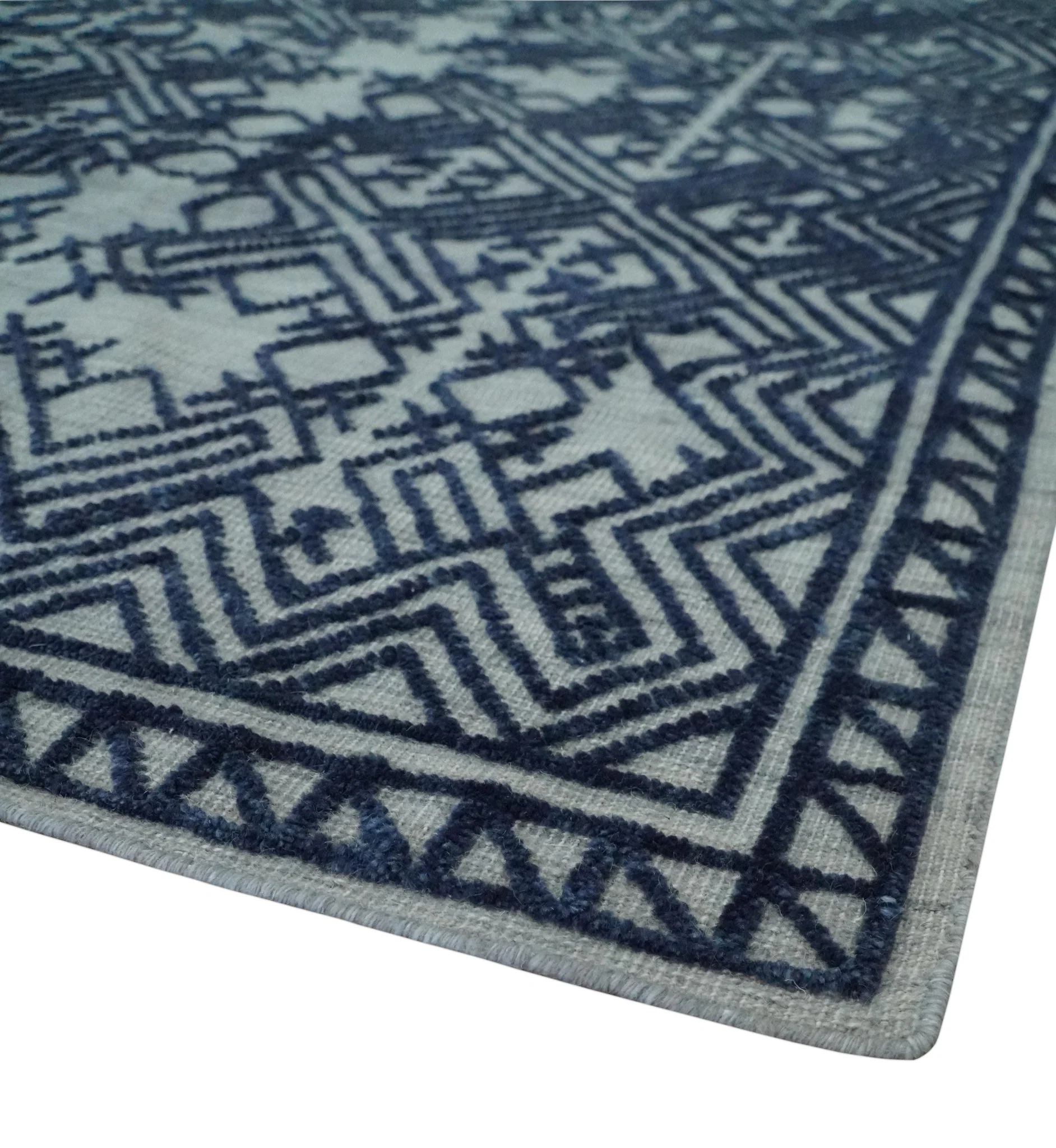 Blue and silver Hand carved Design Traditional Medallion Hand knotted 10x14 wool Area Rug - Image 5