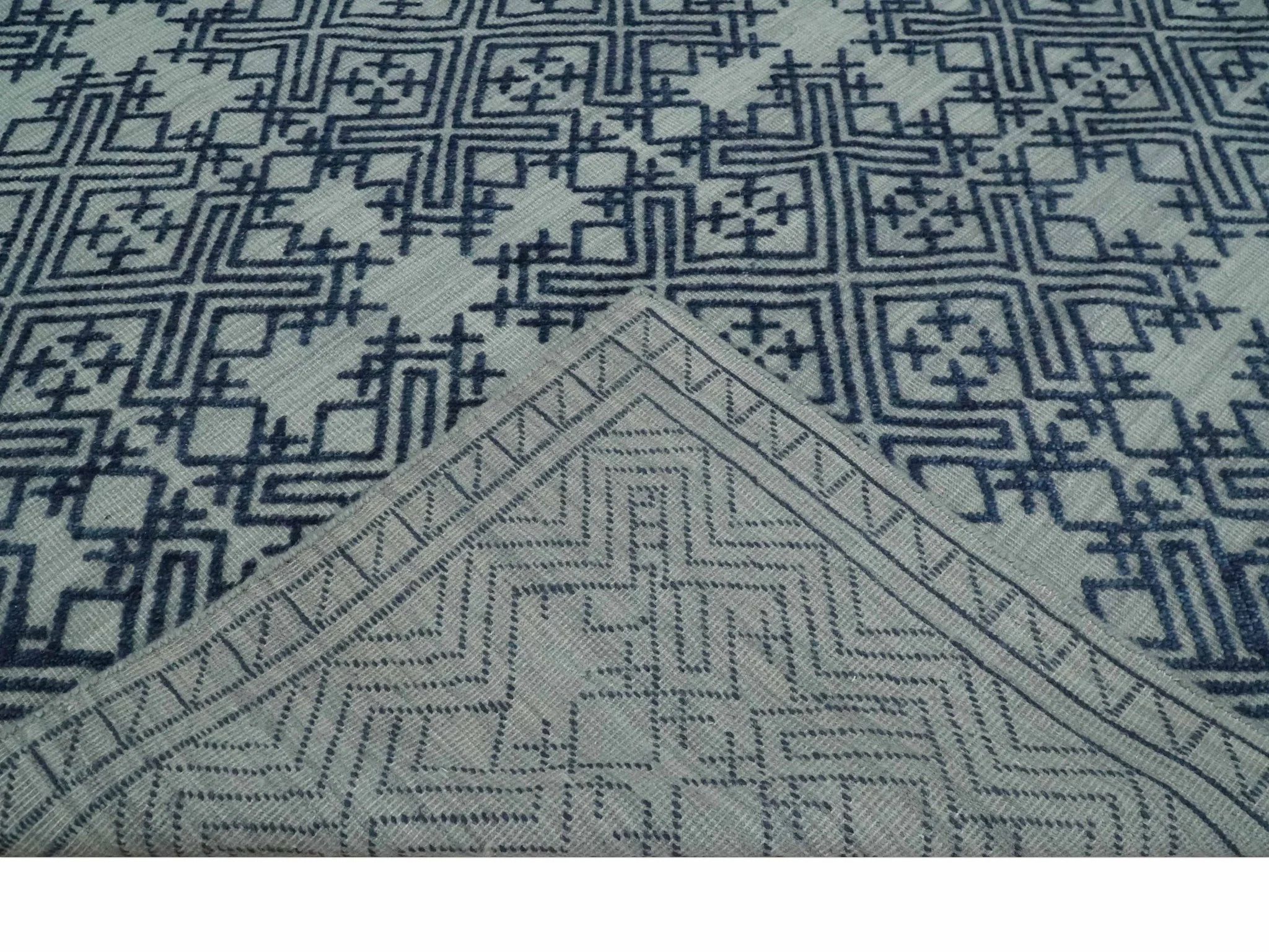 Blue and silver Hand carved Design Traditional Medallion Hand knotted 10x14 wool Area Rug - Image 6