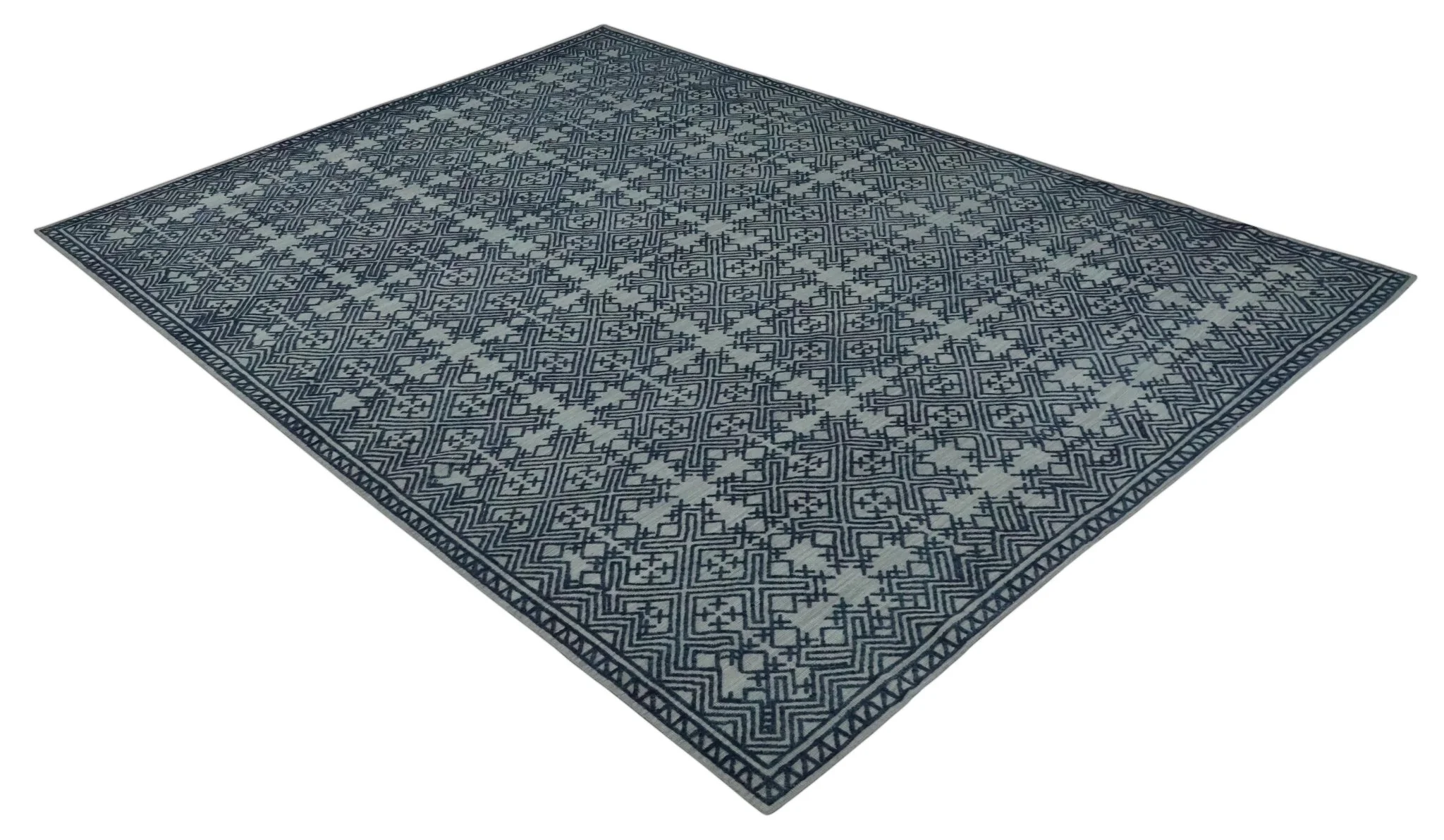 Blue and silver Hand carved Design Traditional Medallion Hand knotted 10x14 wool Area Rug - Image 9