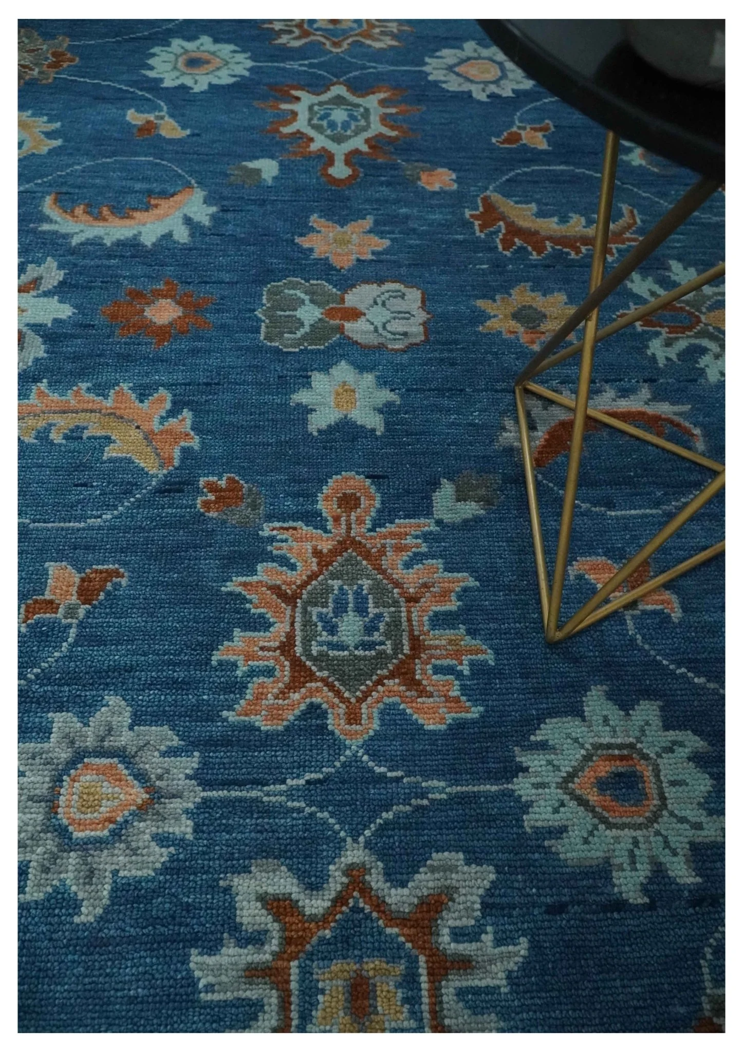 Custom Made Blue and Silver Hand knotted colorful Traditional Oushak wool Area Rug - Image 2