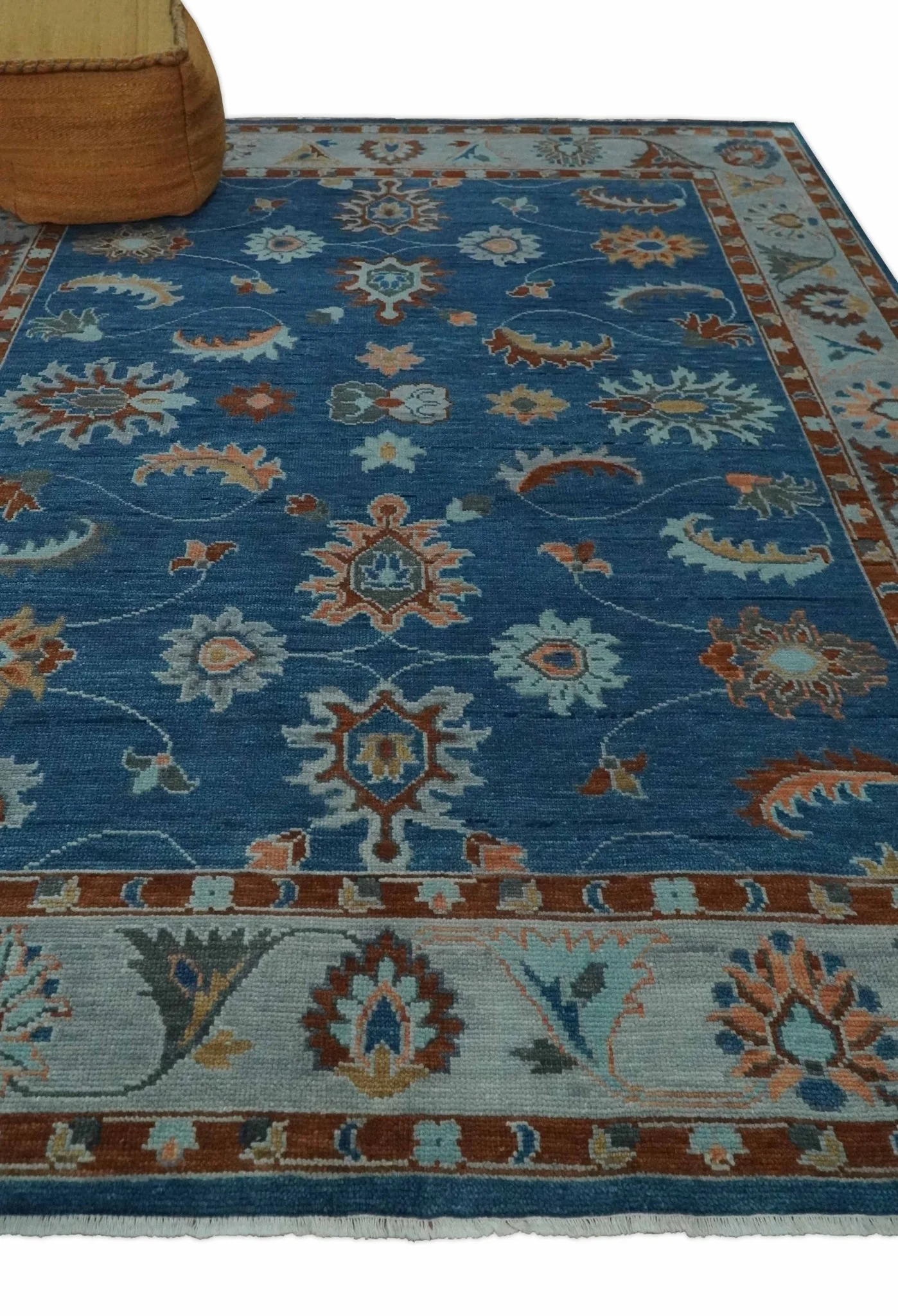 Custom Made Blue and Silver Hand knotted colorful Traditional Oushak wool Area Rug - Image 3