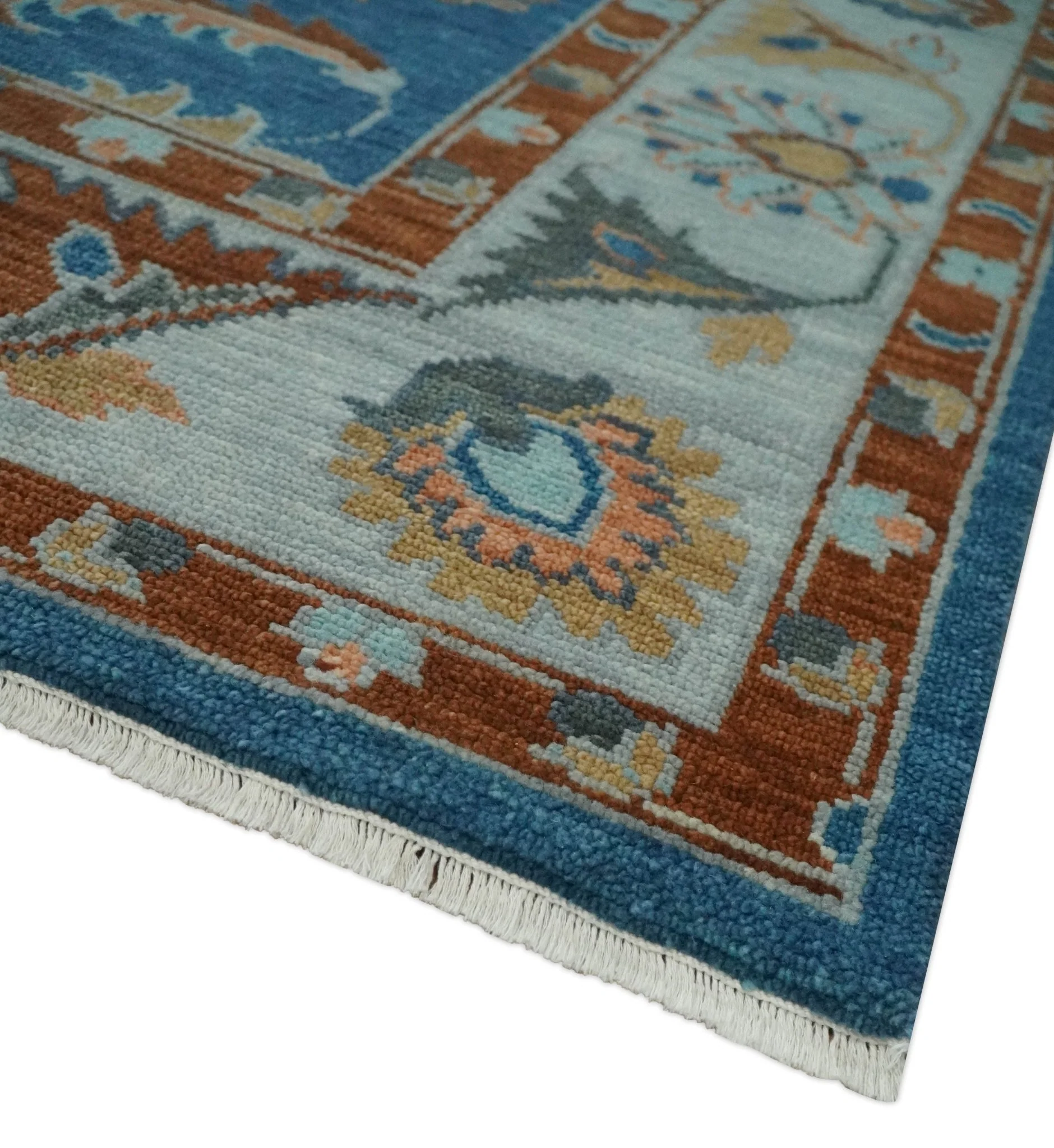 Custom Made Blue and Silver Hand knotted colorful Traditional Oushak wool Area Rug - Image 5